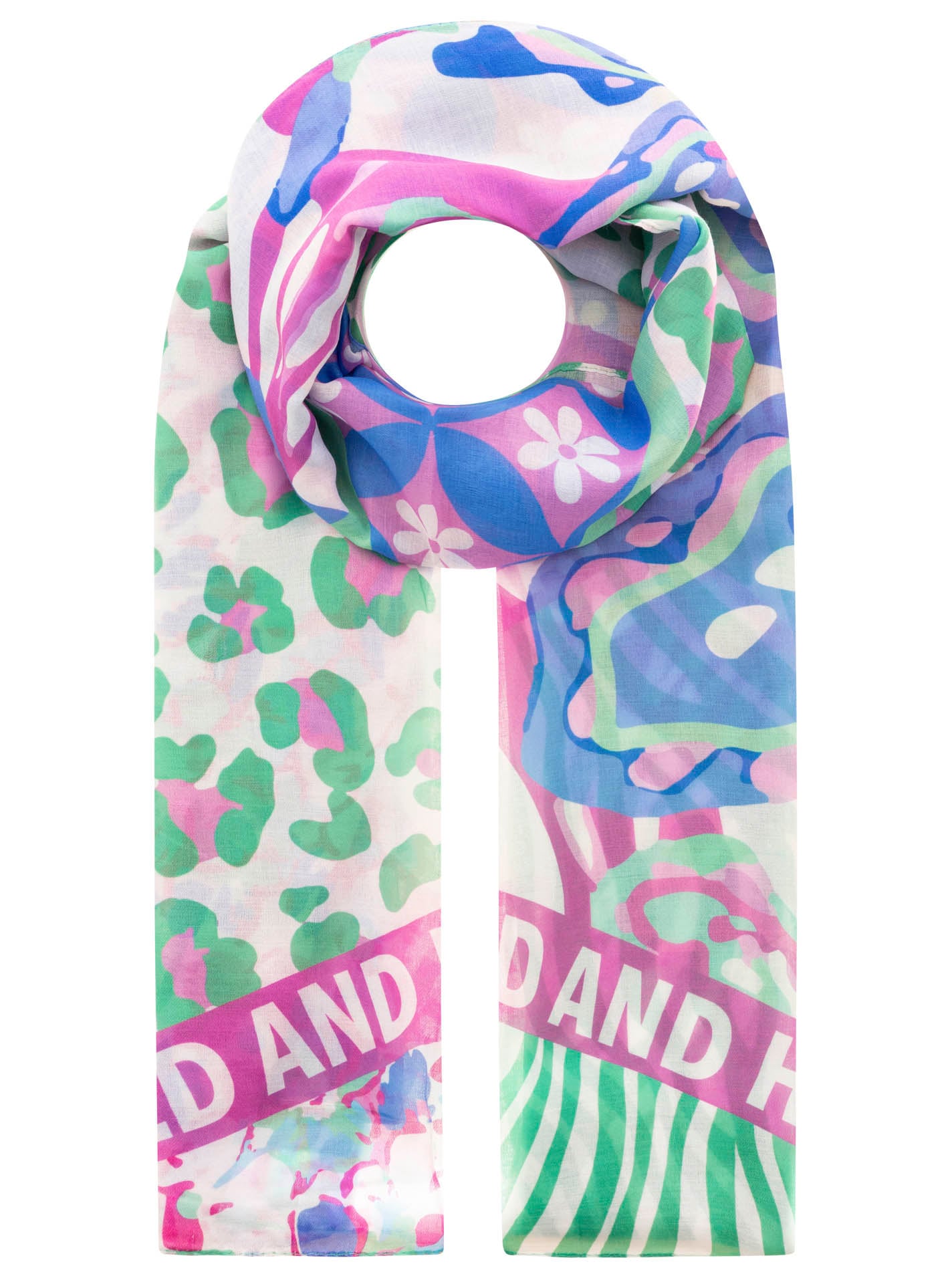 Zwillingsherz Schal »"Wild and Happy"« bunter Mustermix, Schriftzug, transparent