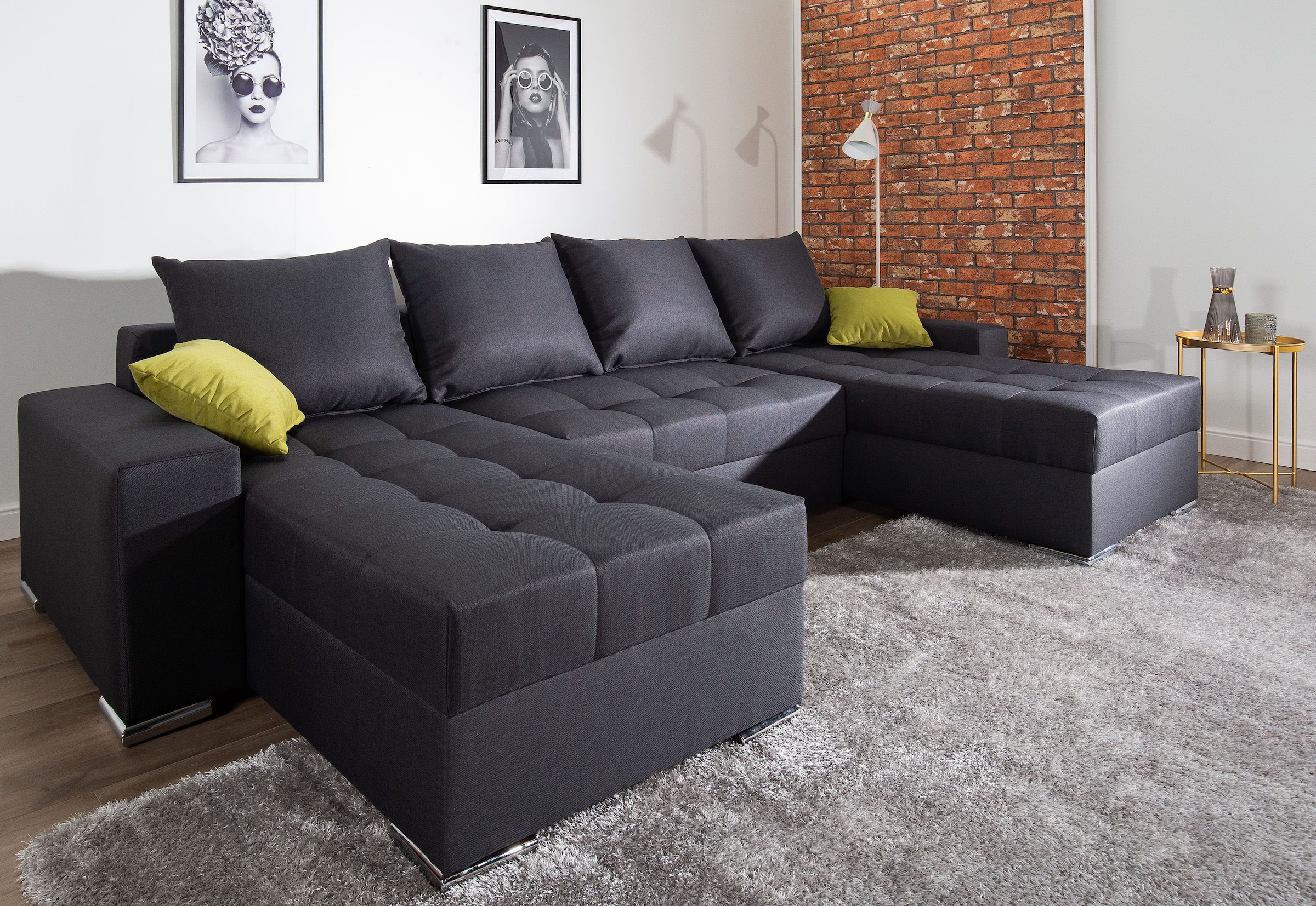 COLLECTION AB Wohnlandschaft »XL-Josy U-Form, Breite 313 cm, Flachgewebe, Struktur, Kunstleder«