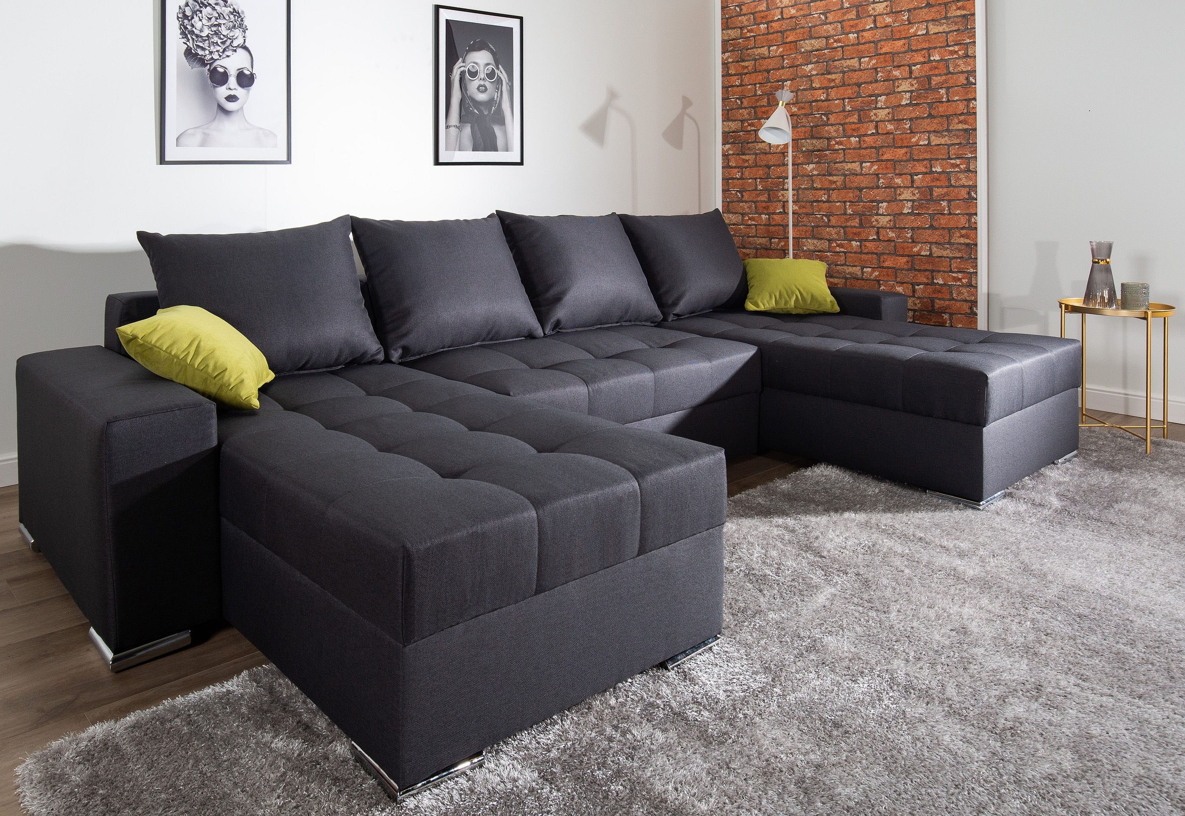COLLECTION AB Wohnlandschaft »Josy XL U-Form, B: 313 cm in Flachgewebe, Str günstig online kaufen