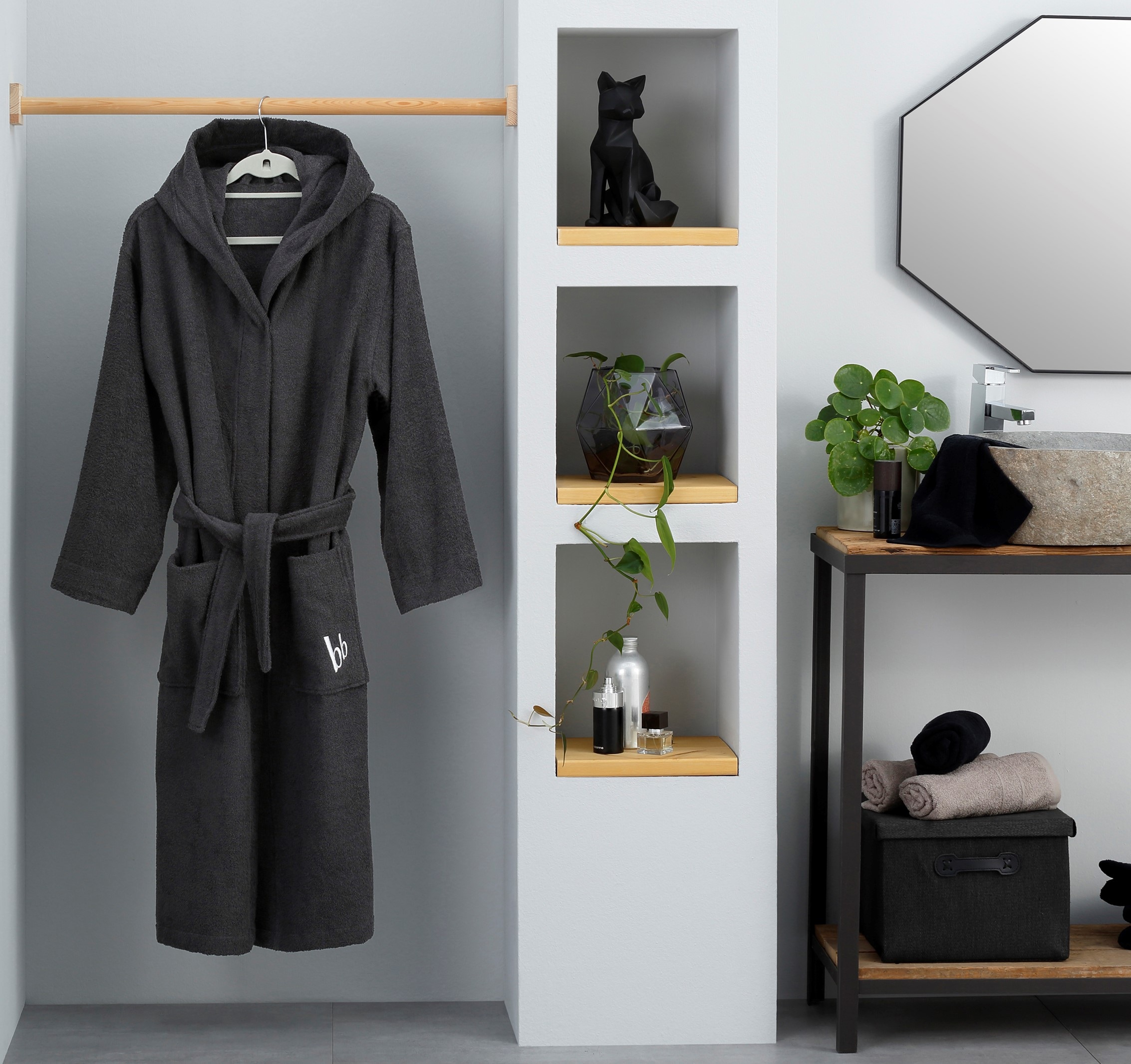 Bruno Banani Unisex-Bademantel »Robby, ideal für Sauna & Spa, Hotelbademantel, Morgenmantel«, (1 St.), Damen & Herren Bademäntel, Baumwolle, mit Taschen, Reise, Sauna, S-3XL