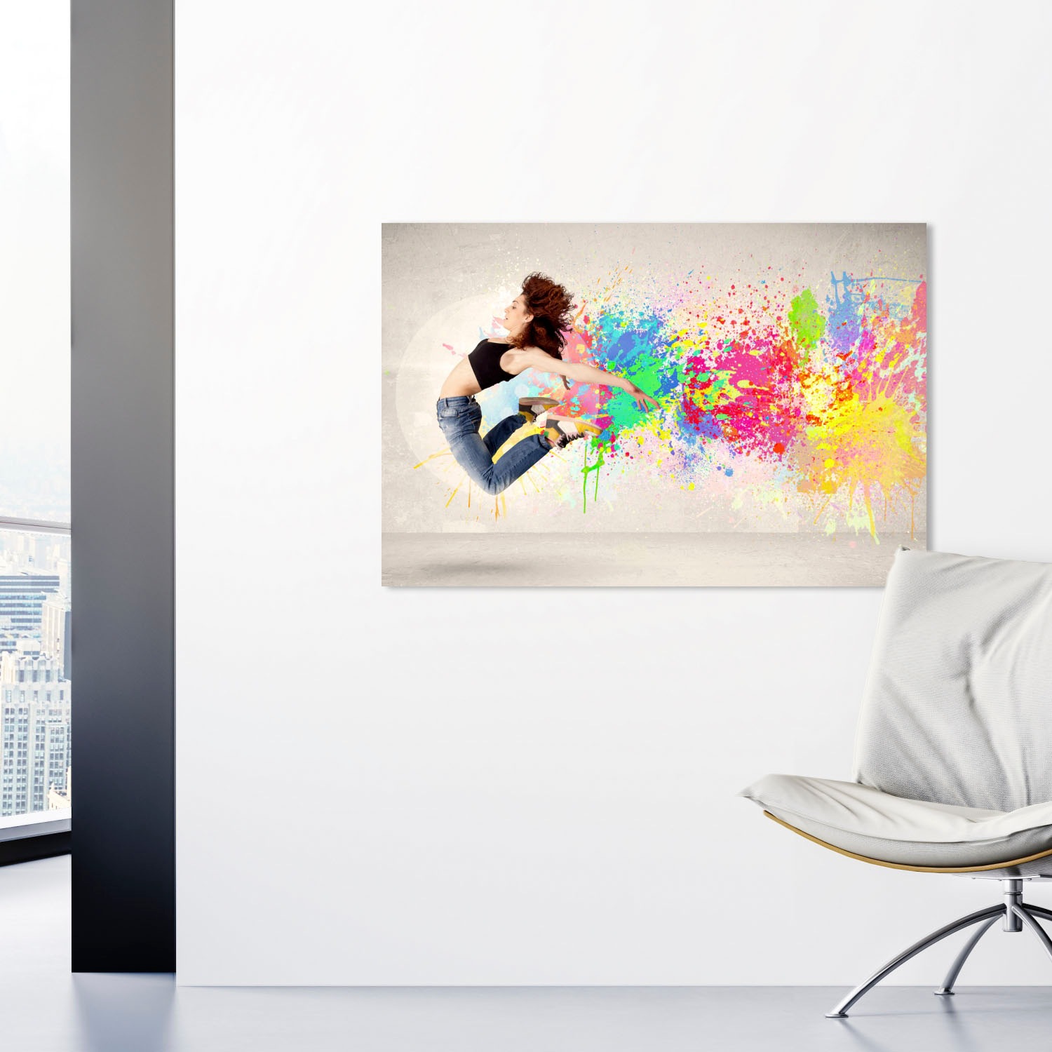 queence Acrylglasbild »springende Frau« Abstrakt   Frau   Graffiti   Kunst günstig online kaufen
