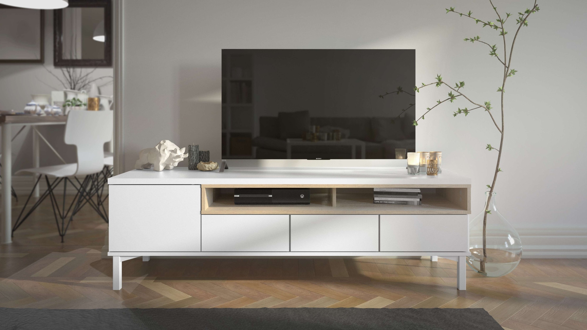 INOSIGN TV-Board »Roomers TV-Board, TV-Möbel, TV-Unit, Media-Möbel, Sideboard«, Breite/Höhe 156/48 cm, 2 offene Fächer mit Rahmen-Optik, Kabelführung