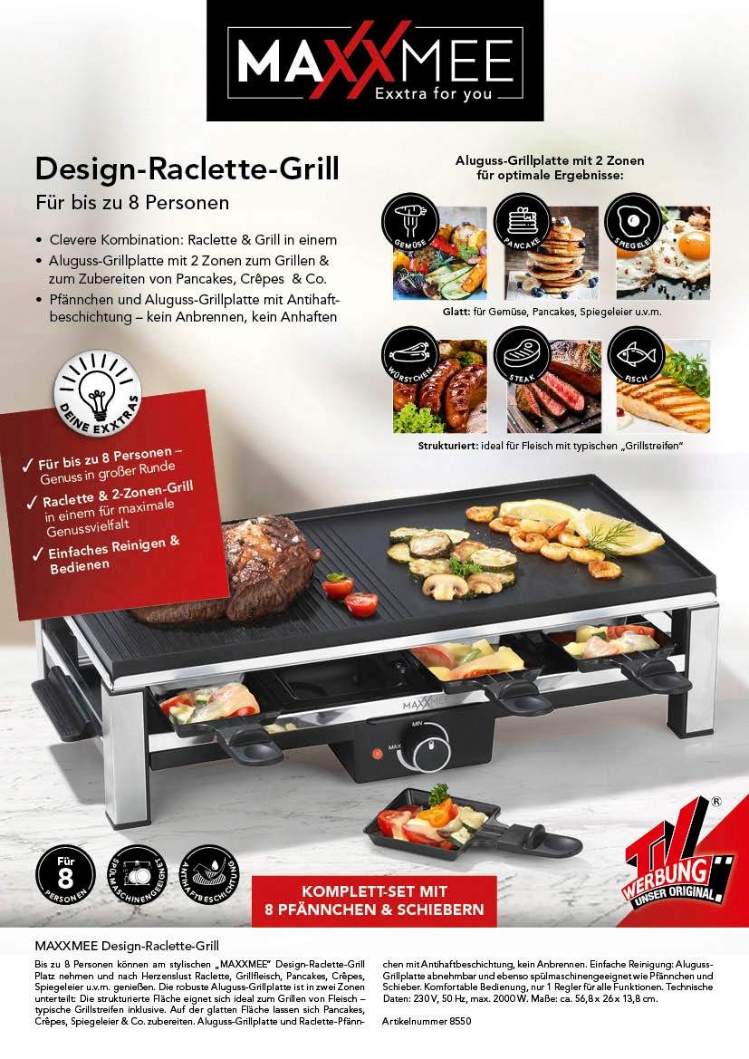 MAXXMEE Raclette »Grill für 8 Personen«, 8 St. Raclettepfännchen, 2000 W  online bestellen