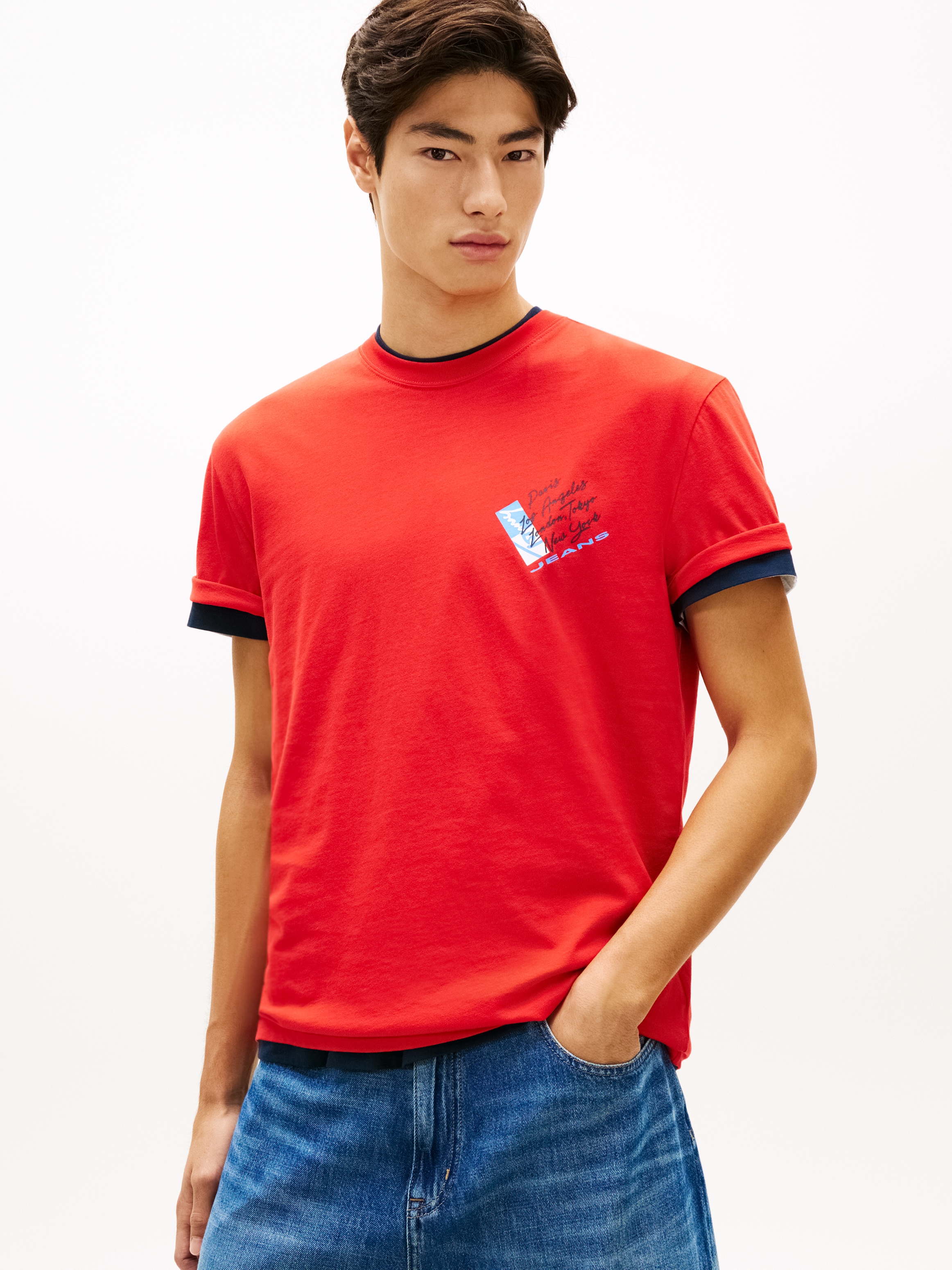 Tommy Jeans T-Shirt »TJM REGULAR FIT SIGN SHIFT« mit Label-Print, Baumwoll-Jersey