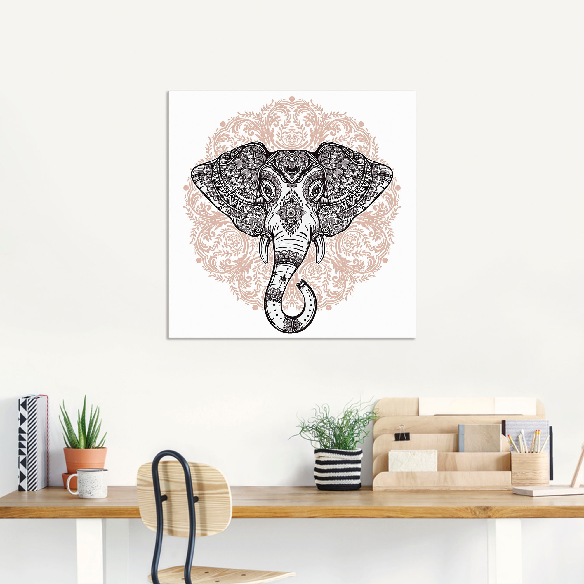 Artland Wandbild »Vintage Mandala Elefant«, Wildtiere, (1 St.), als Leinwandbild, Poster, Wandaufkleber in verschied. Größen
