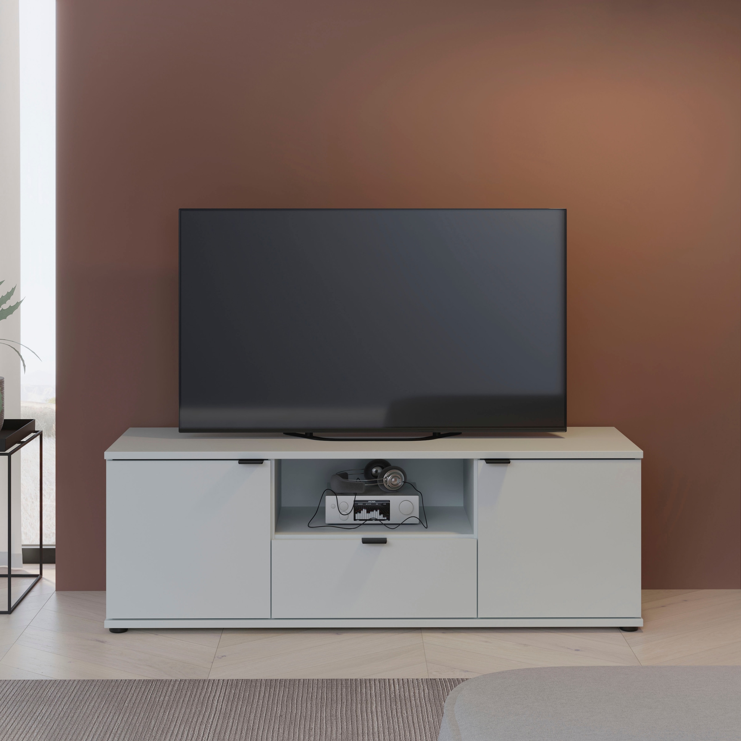 FORTE Lowboard »Ganymede«, (Breite 129,8cm), TV Board, Stauraum, Schublade; Metallgriffe, Kabelführung