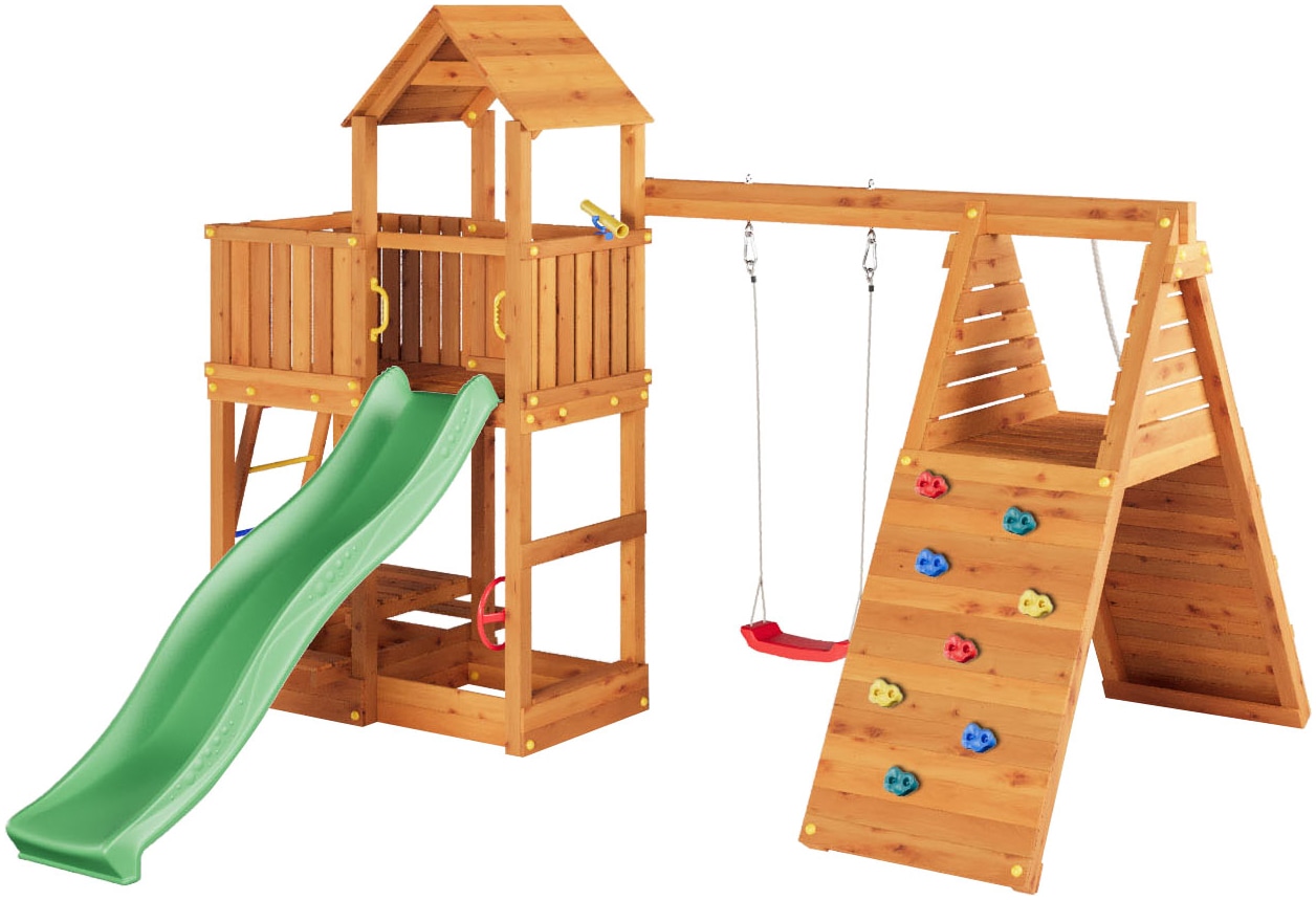 FUNGOO Spielturm »FLUPPI« mit Rutsche, Schaukel und Klettergerüst und Picknicktisch