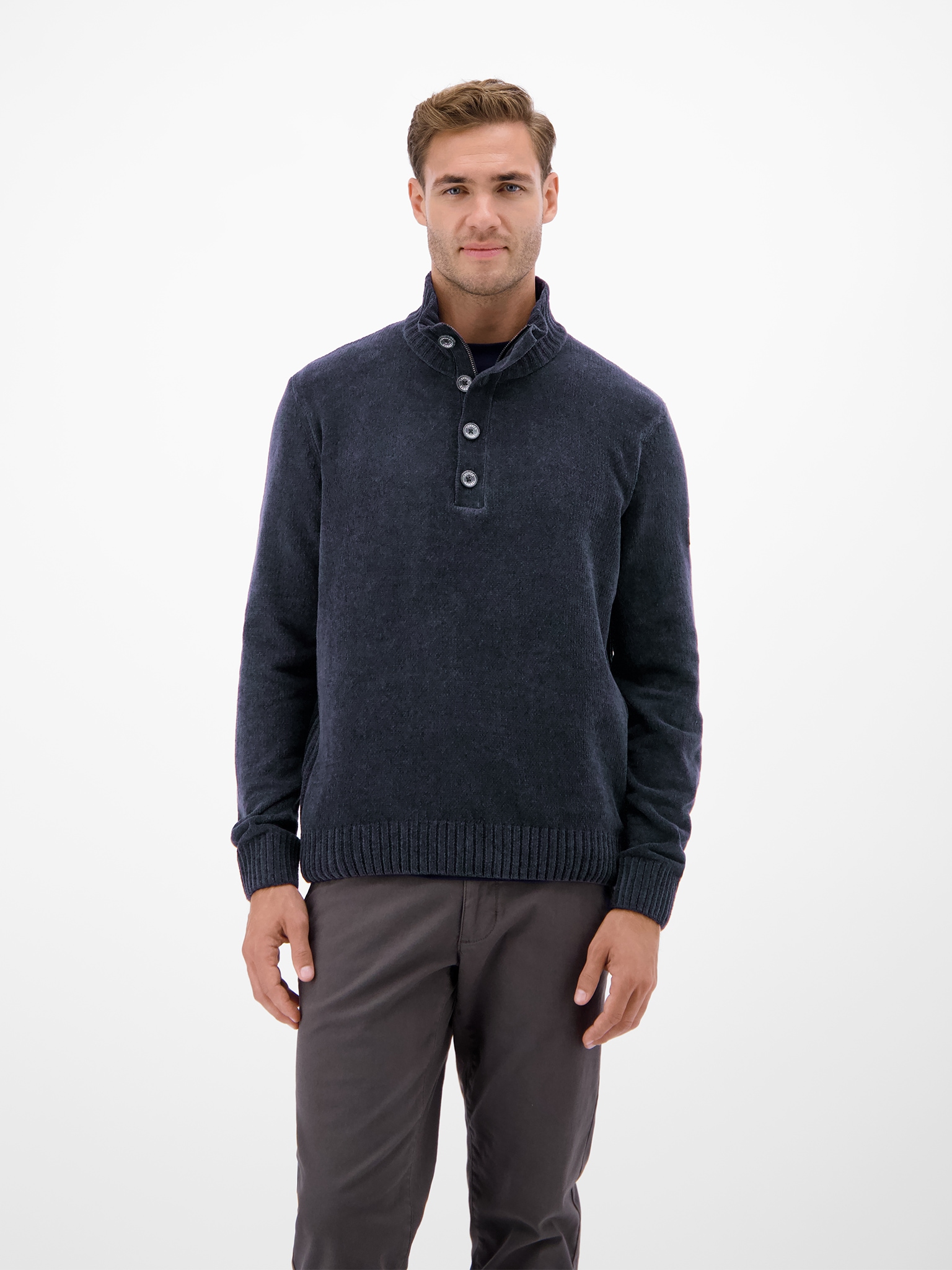 LERROS Strickpullover Chenille-Pullover mit Troyer