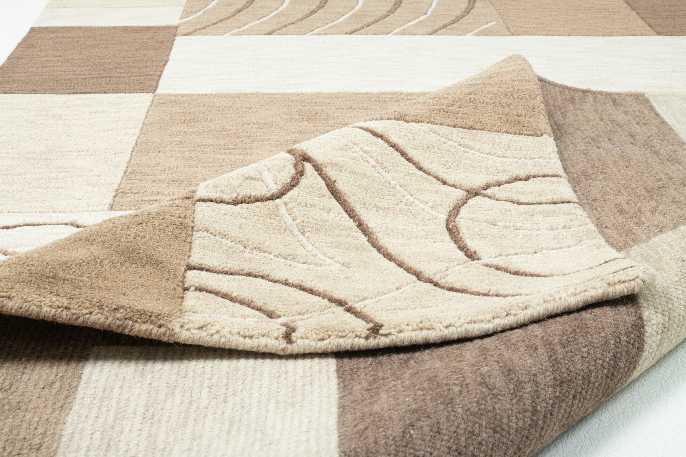 THEKO Wollteppich »Domas 4028«, rechteckig, 12 mm Höhe, Kurzflor, reine Wolle, handgeknüpft, modernes Patchwork Design