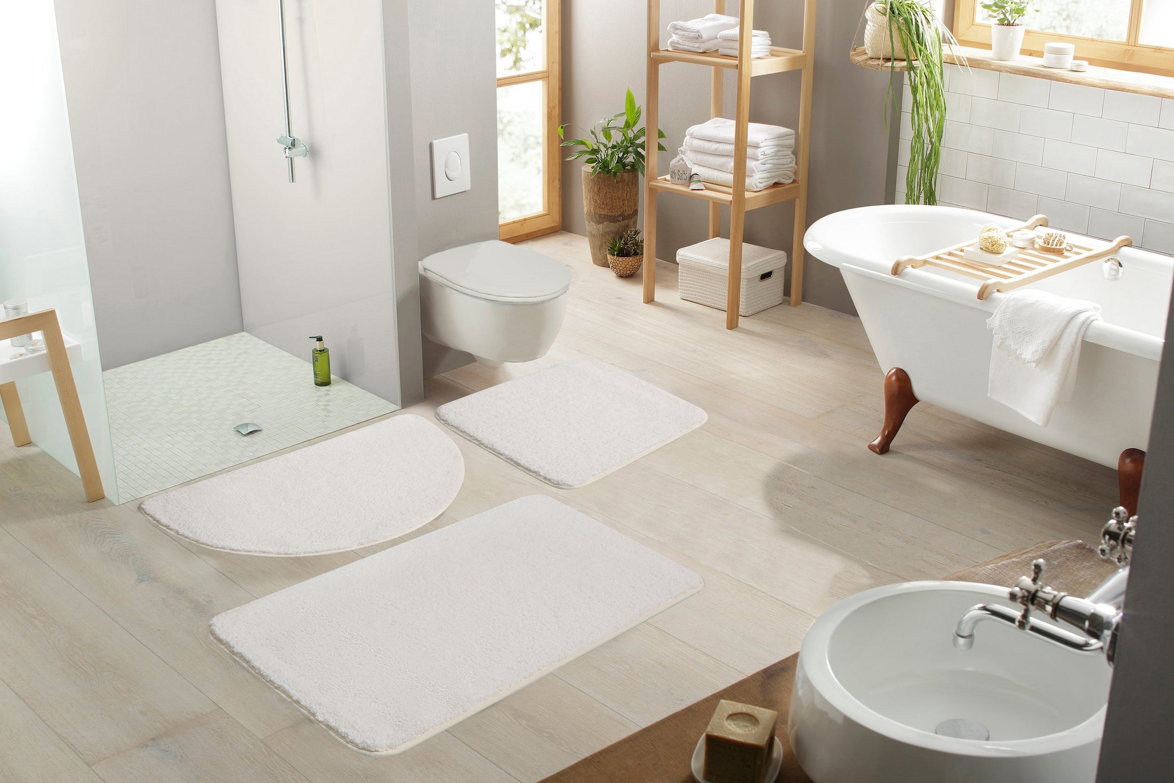 my home Badematte »Regona, Badteppich, Badvorleger, Badezimmer Teppich«, rutschhemmend beschichtet, fußbodenheizungsgeeignet-schnell trocknend-strapazierfähig, Uni Farben, besonders weich, als rechteckig und halbrund erhältlich