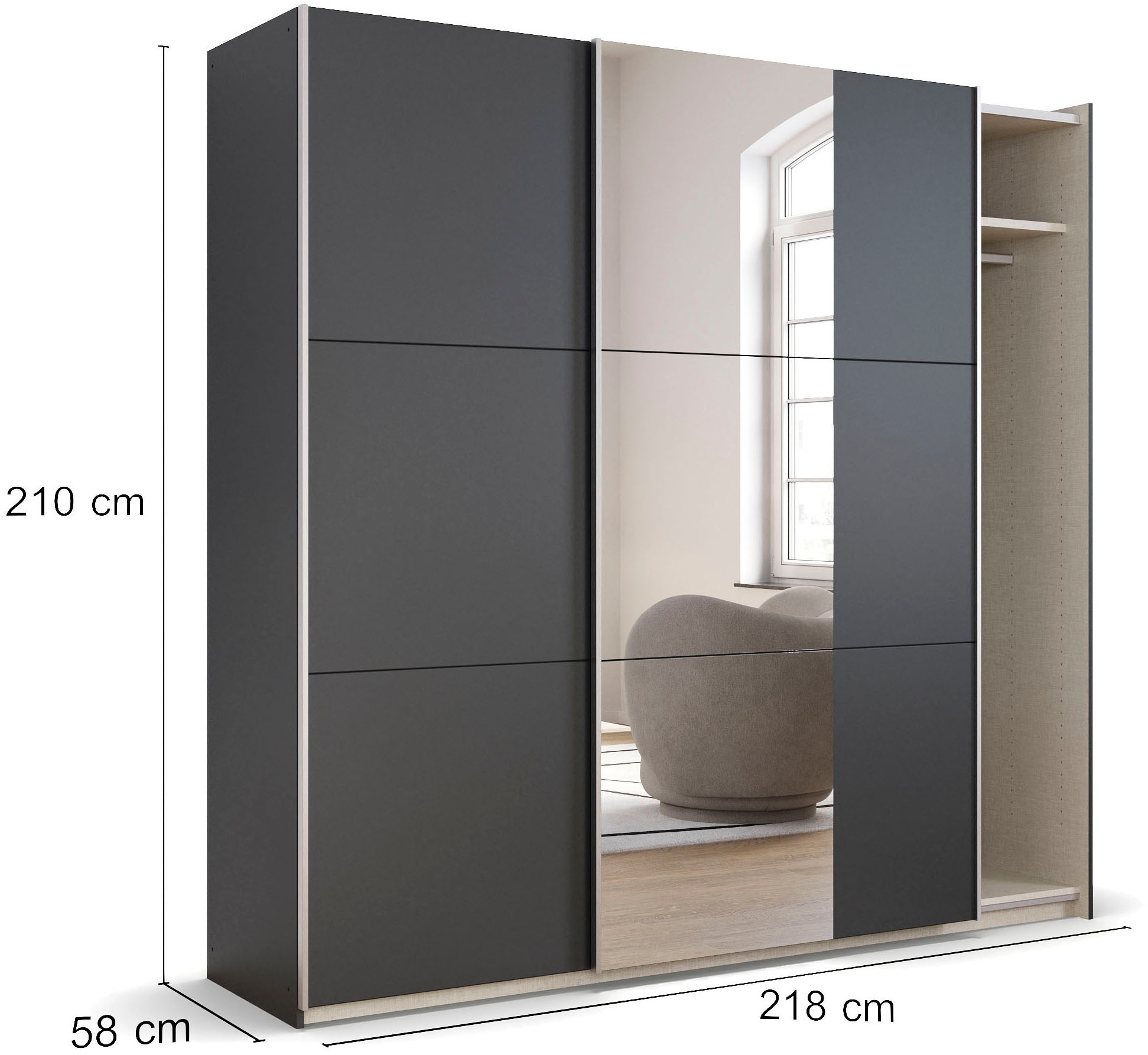 rauch Schwebetürenschrank »Kleiderschrank Drehtürenschrank Schrank Garderobe KRONACH TOPSELLER«, mit Spiegel und viel Stauraum, Metallgriffleisten, MADE IN GERMANY