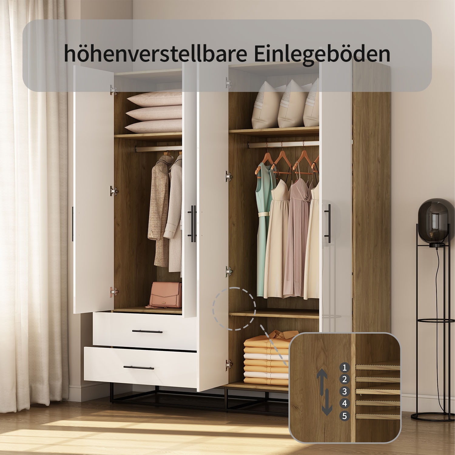 OTTO home Kleiderschrank »Lucca Schlafzimmerschrank Garderobe Hochglanz Bestseller« Schwarze Griffe und Kufengestell aus Metall, 