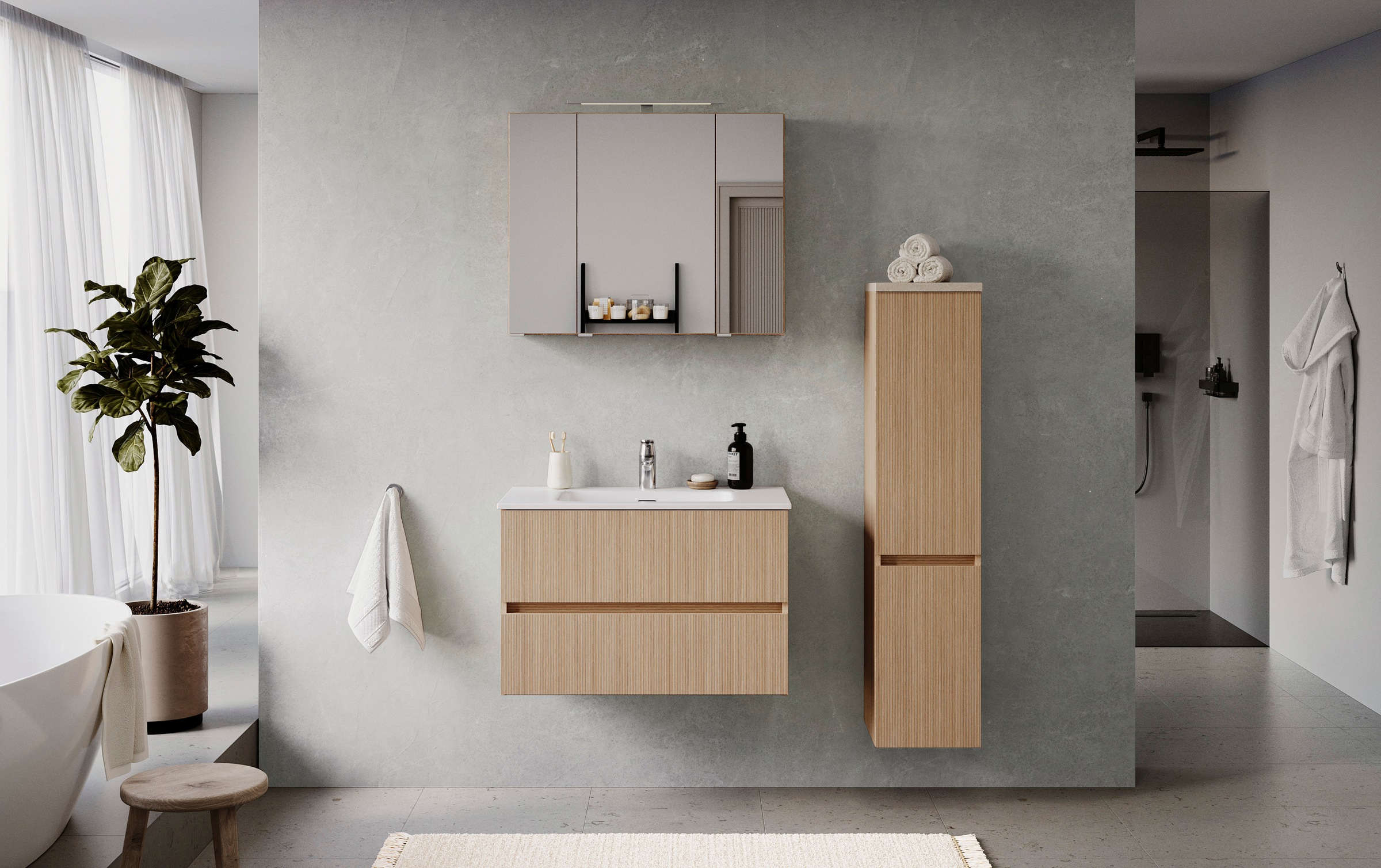 welltime Badmöbel-Set »EIXO, Set aus Spiegelschrank, Waschtisch und Midisch günstig online kaufen