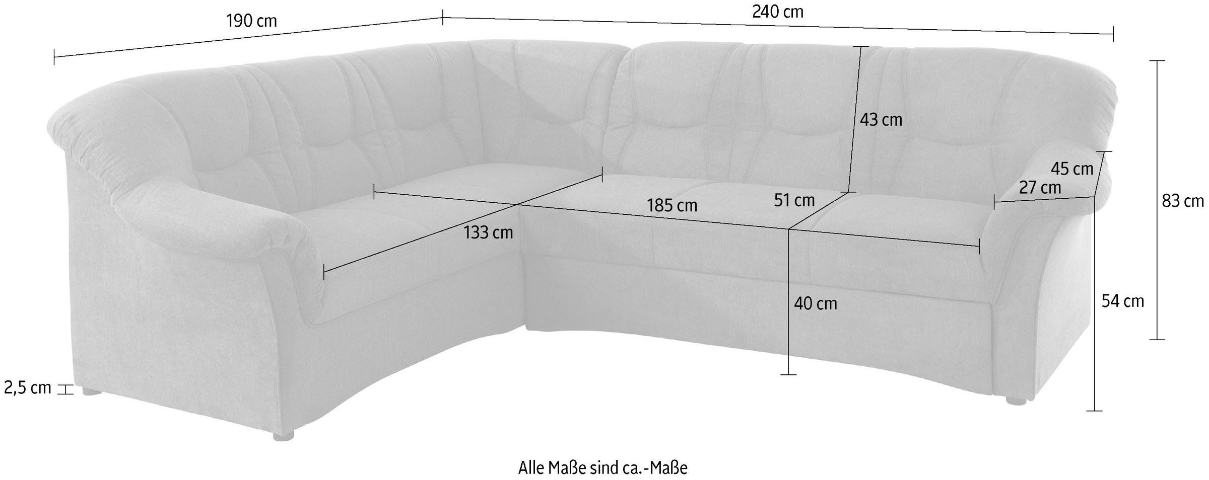 DOMO collection Ecksofa »Sarafina zeitlos und komfortabel, optional mit Federkern, L-Form«, wahlweise mit Bettfunktion