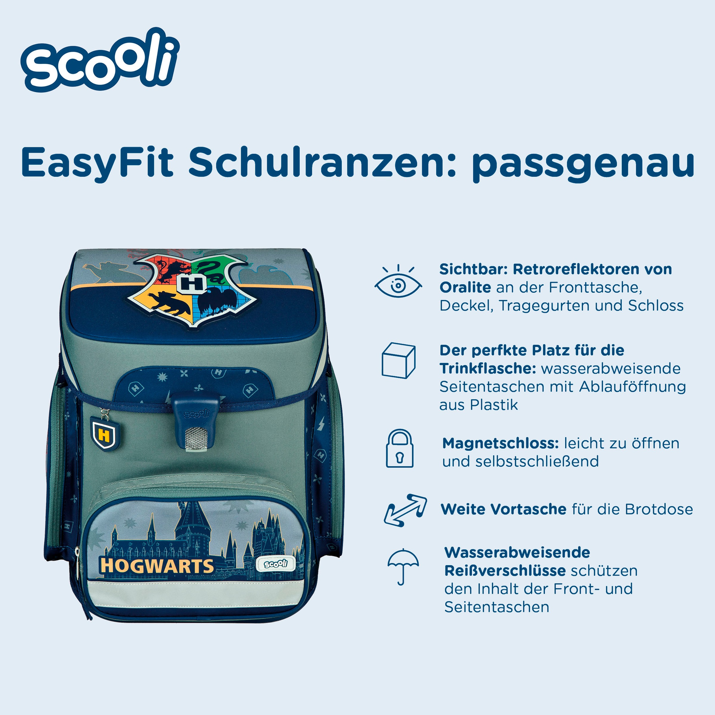 Scooli Schulranzen »EasyFit, Harry Potter Hogwarts«, Reflektoren