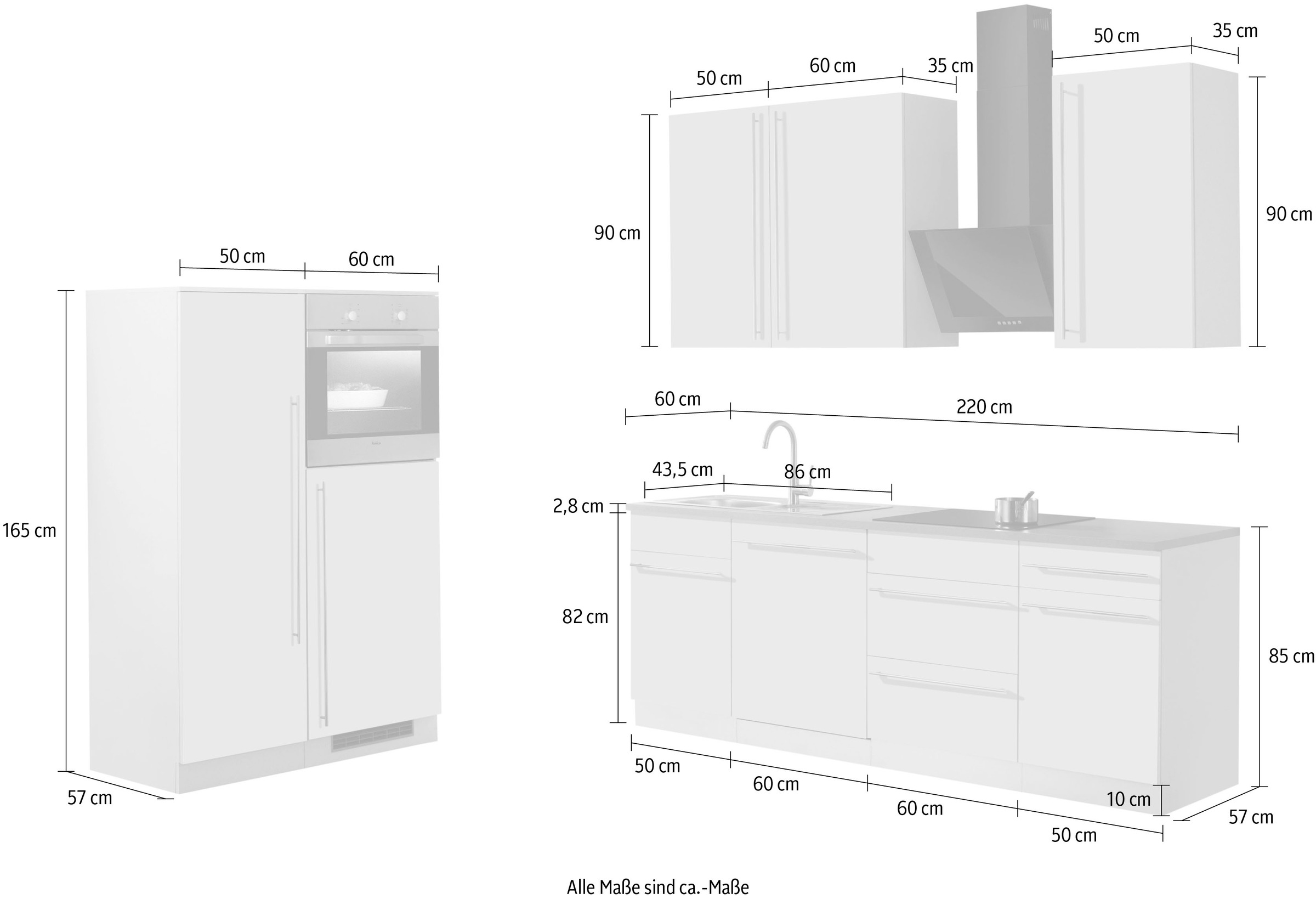 wiho Küchen Küchenzeile »Chicago«, ohne E-Geräte, Breite 330 cm