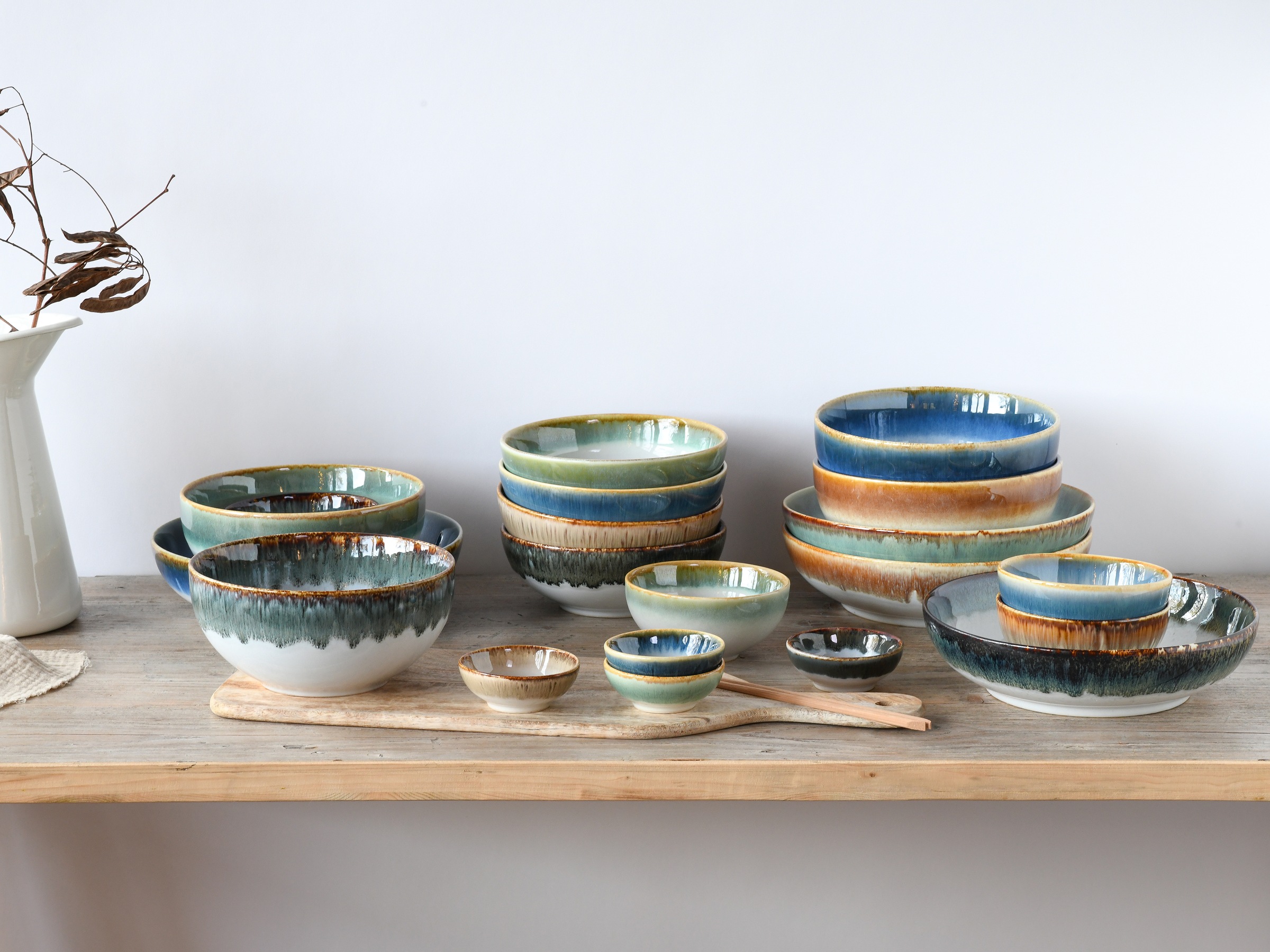 CreaTable Schale »Cascade, Bowl Set 12-tlg«, 12 tlg., aus Steinzeug, Rekativglasur, Healthy Food