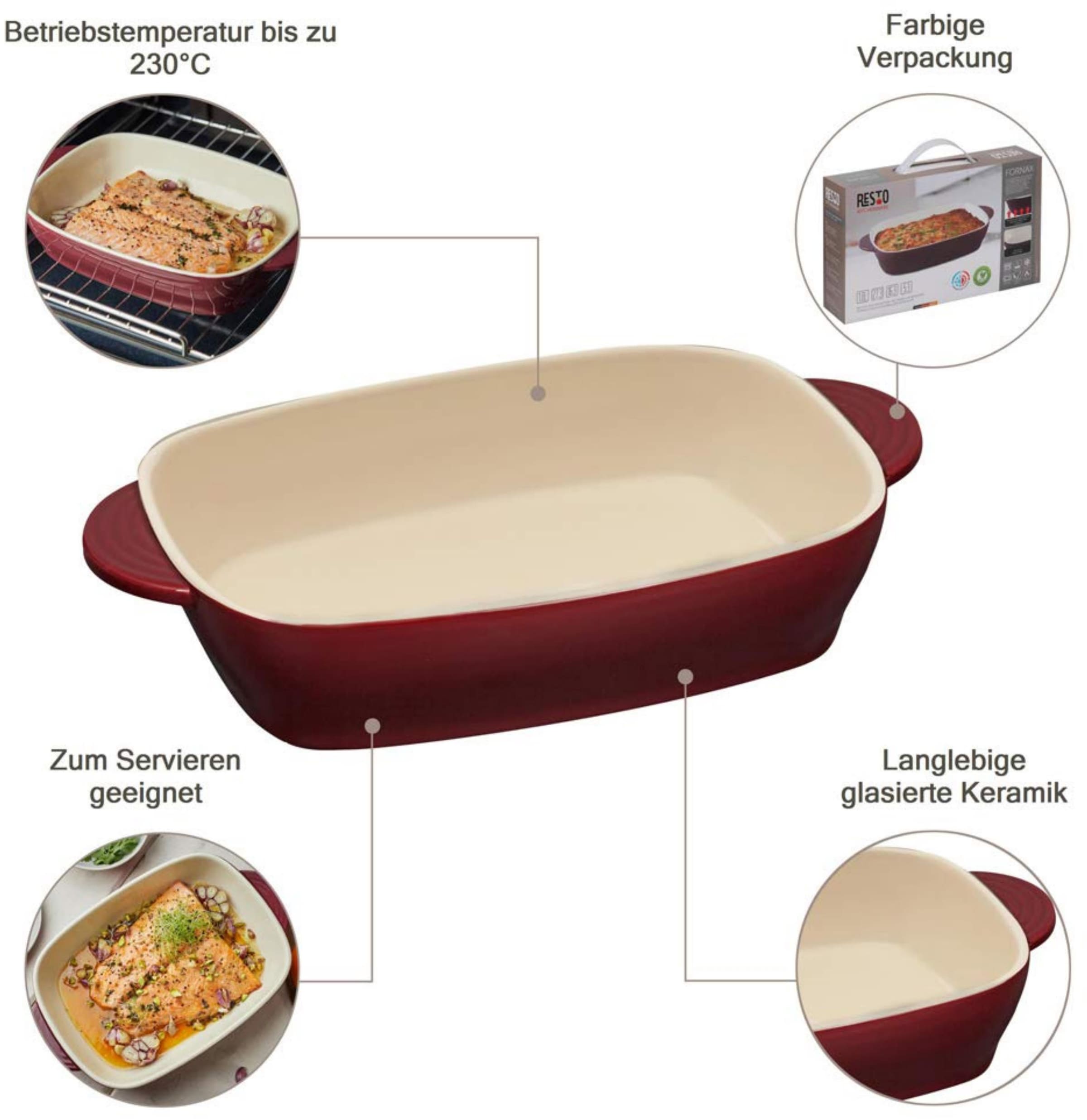 RESTO Kitchenware Auflaufform »Fornax Backform Lasagneform Ofenform Spülmaschinengeeignet«, Keramik, (1 St.), Rechteckig aus Keramik, rot, in 2 Größen, für Brot, Lasagne, Brownie