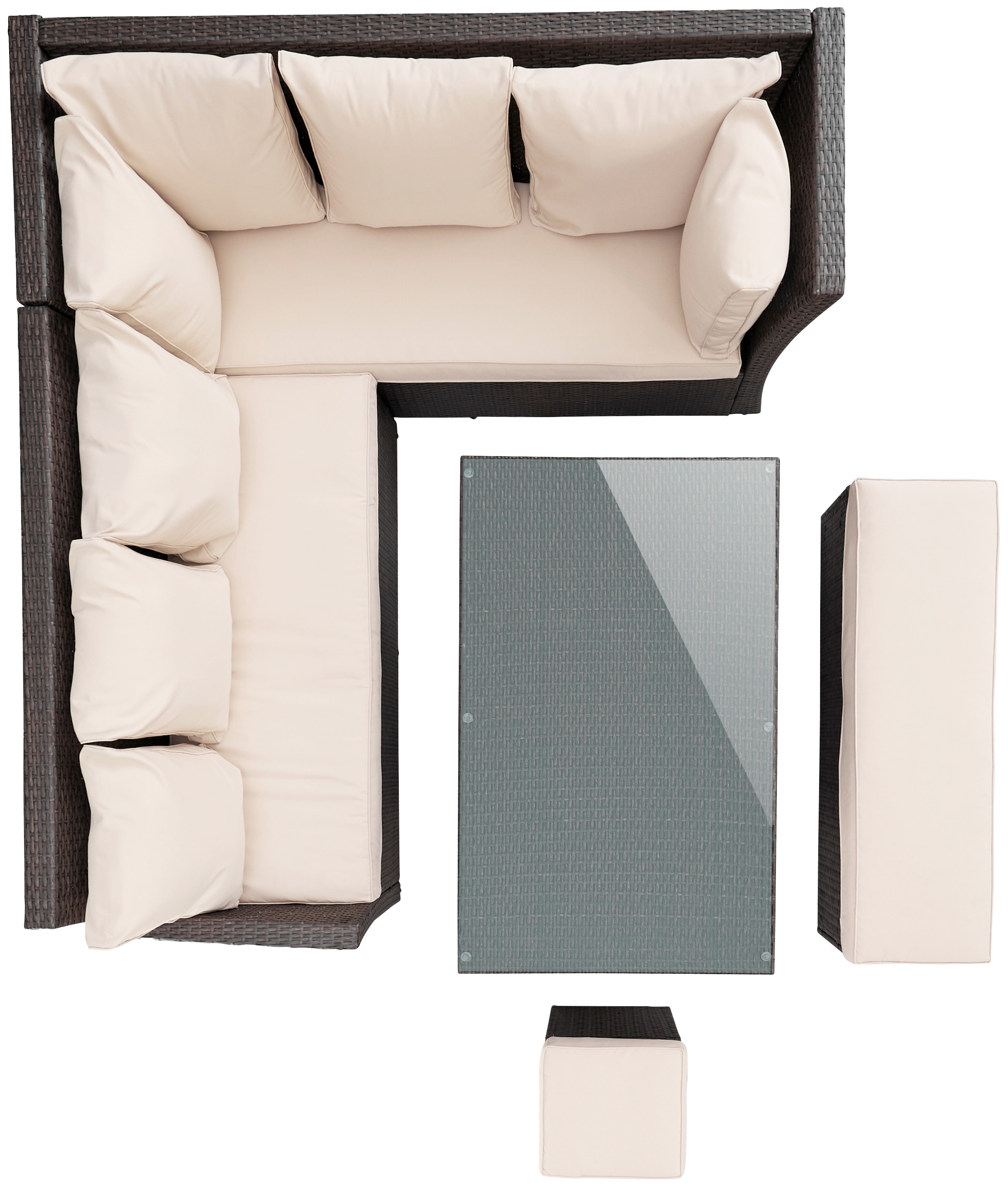 MERXX Gartenlounge-Set »Barcelona«, (5 tlg.), 2 Sofas, Sitzbank, Hocker, Tisch