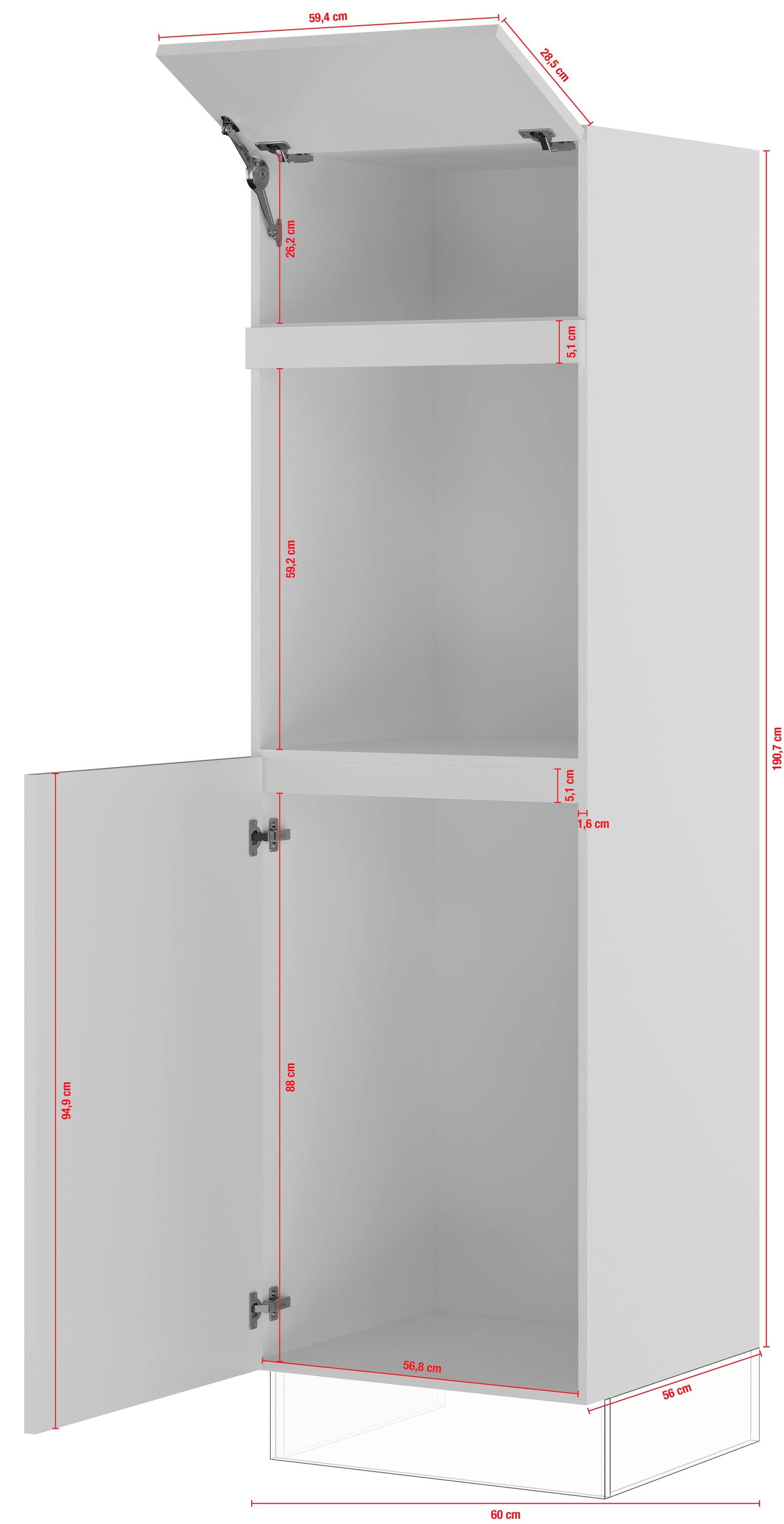 IMPULS KÜCHEN Backofen/Kühlumbauschrank »"Prag", Breite/Höhe: 60/190,7 cm«, vormontiert, mit Klapptür, mit Drehtür