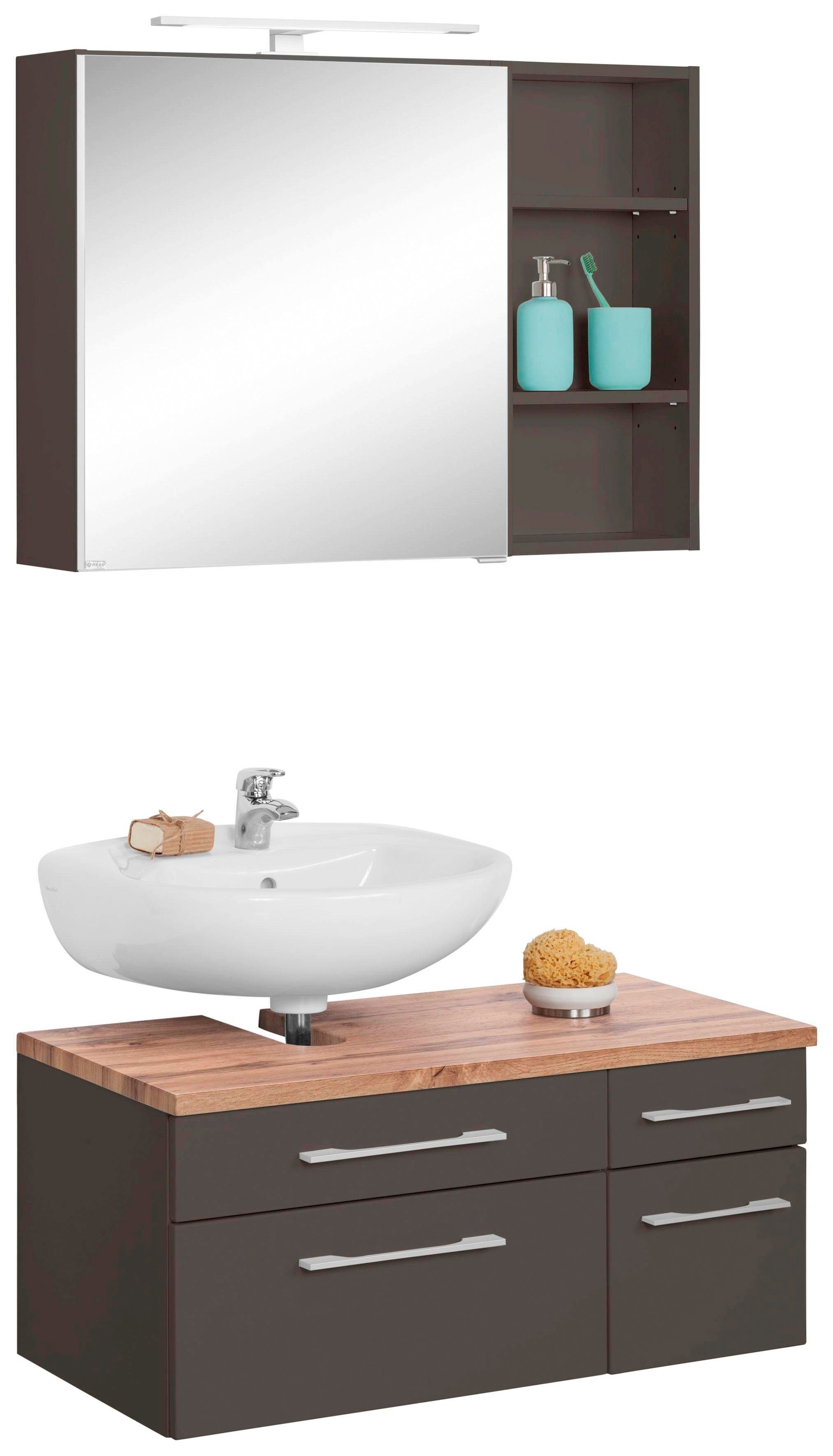 HELD MÖBEL Badmöbel-Set »Davos«, St.), Raten (3 Spiegelschrank, und Regal kaufen auf Waschbeckenunterschrank