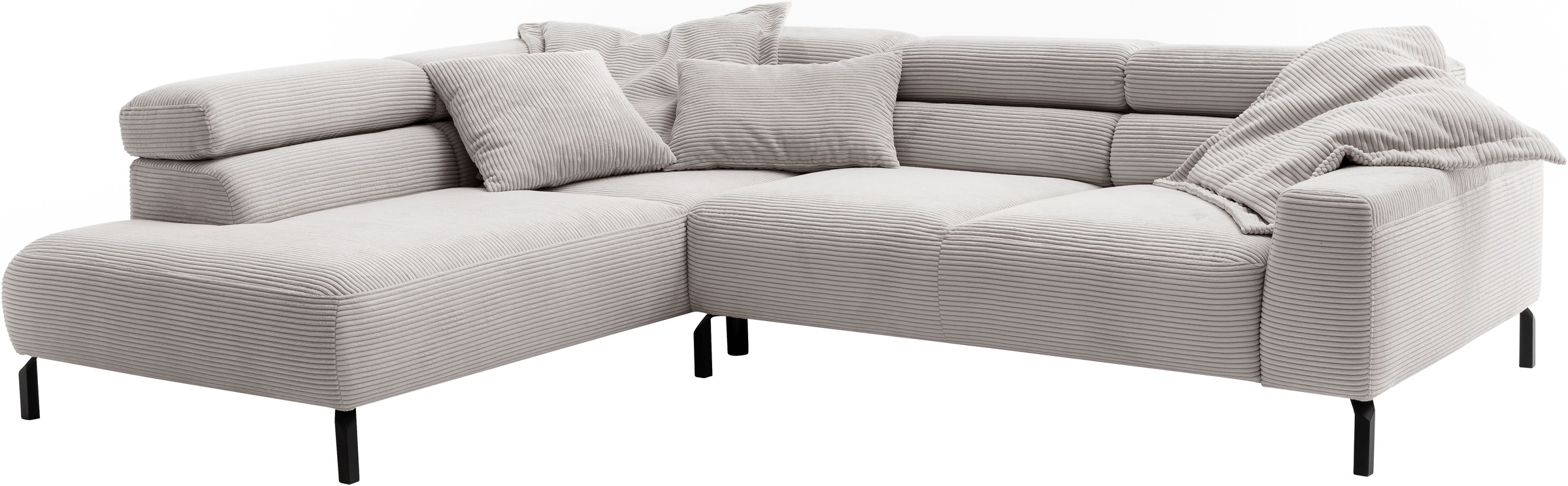 Places of Style Ecksofa »Antonelli, L-Form, inkl. Kopfteilverstellung, Breite 276 cm«, ohne Sitztiefenverstellung, in Cord, taupe