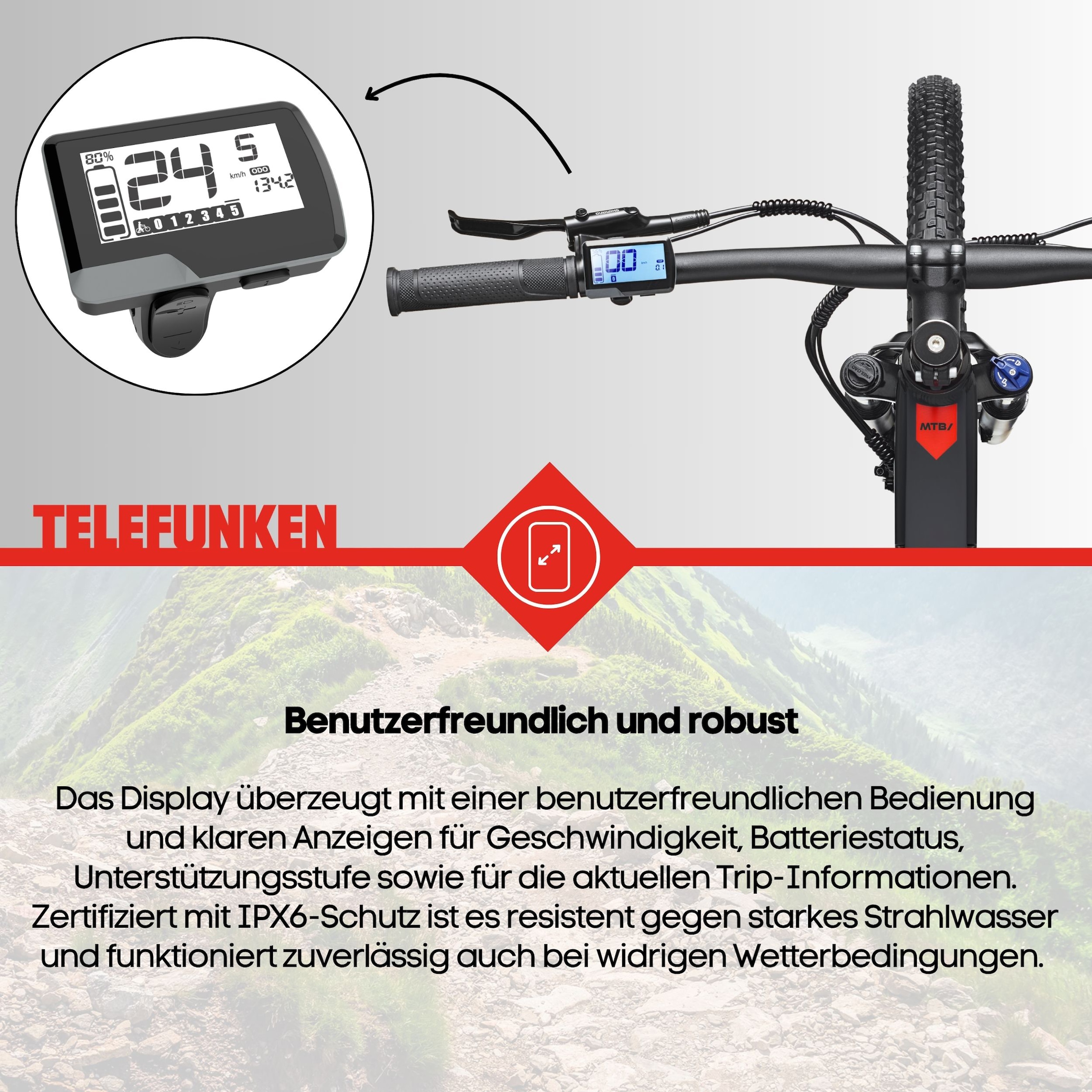 Telefunken »Aufsteiger MT925« 9 Gang Shimano Cues Schaltwerk Kettenschaltung Mittelmotor 250 W Pedelec, Elektrofahrrad, Damen u. Herren, E-MTB, Mountainbike, 29 Zoll