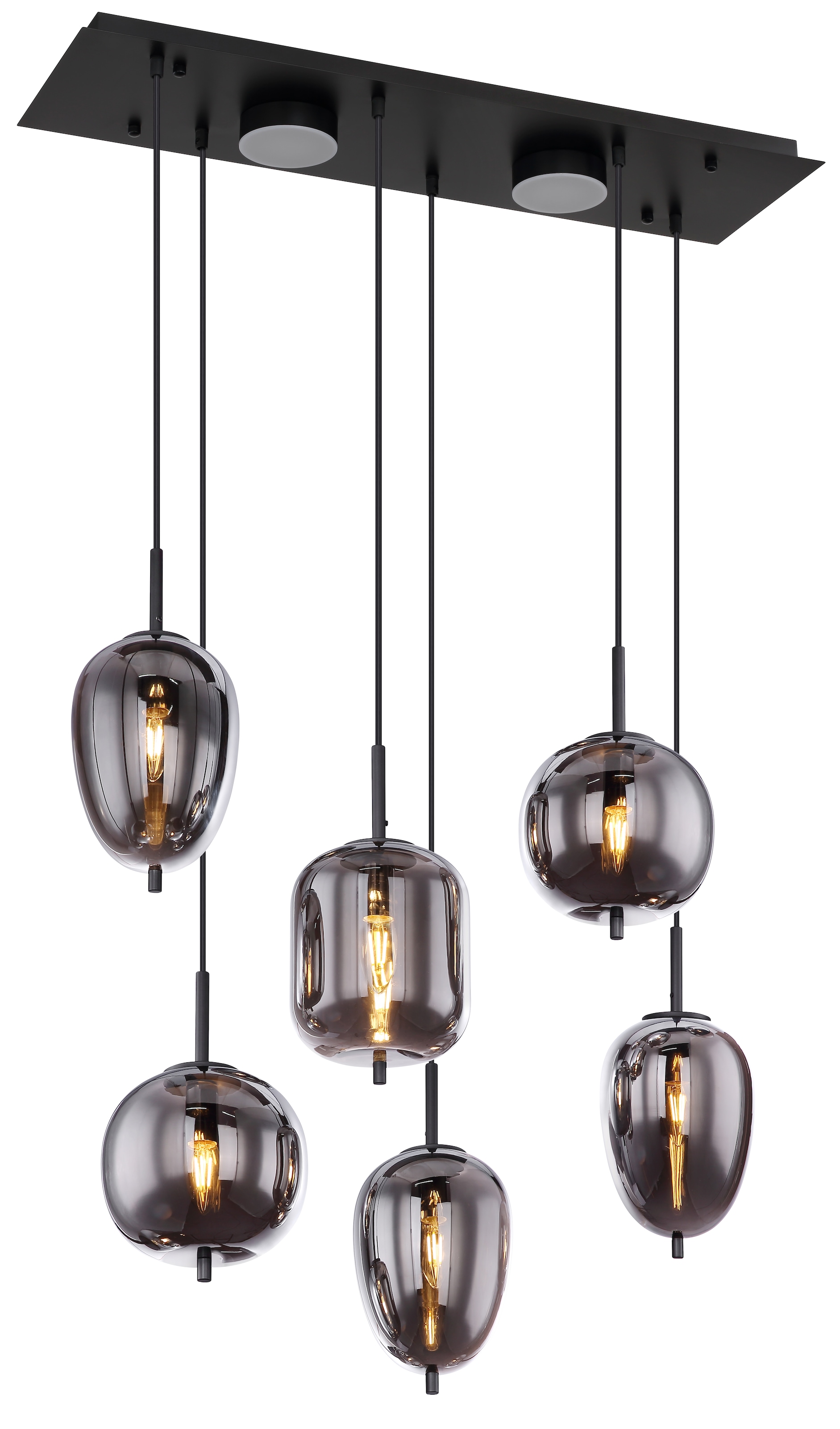 GLOBO LIGHTING Hängeleuchte »BLACKY«, Leuchtmittel E14 | ohne Leuchtmittel, Hängelampe/Pendelleuchte/Glas rauchfarben/unterschiedliche Gläser
