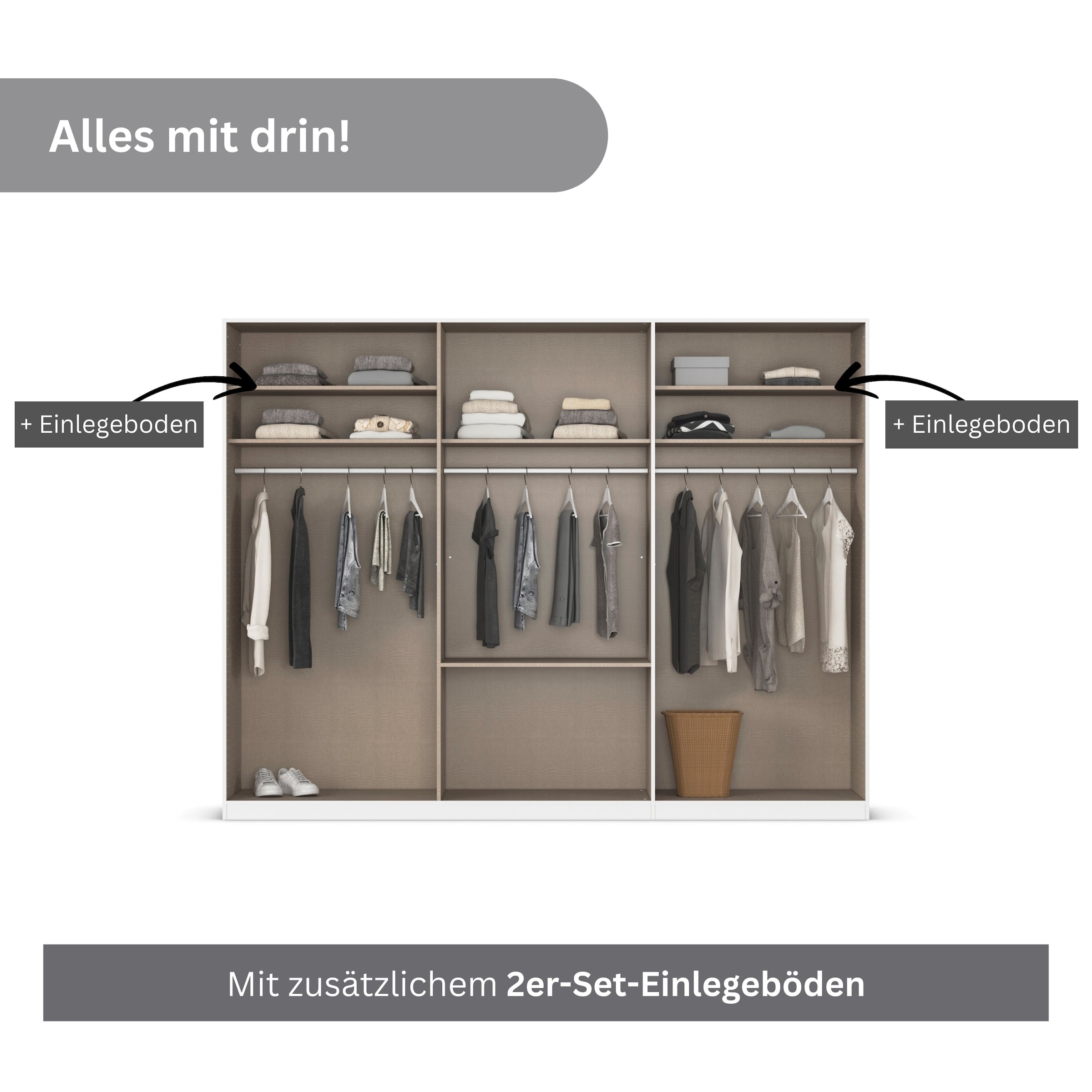 rauch Drehtürenschrank »Kleiderschrank Kleiderschränke Schrank Garderobe AGORDO mit Glasfront«, (in zwei Griff-Farben mit Glasfront), mit Außenschubkästen, in 6 Breiten und 2 Höhen MADE IN GERMANY