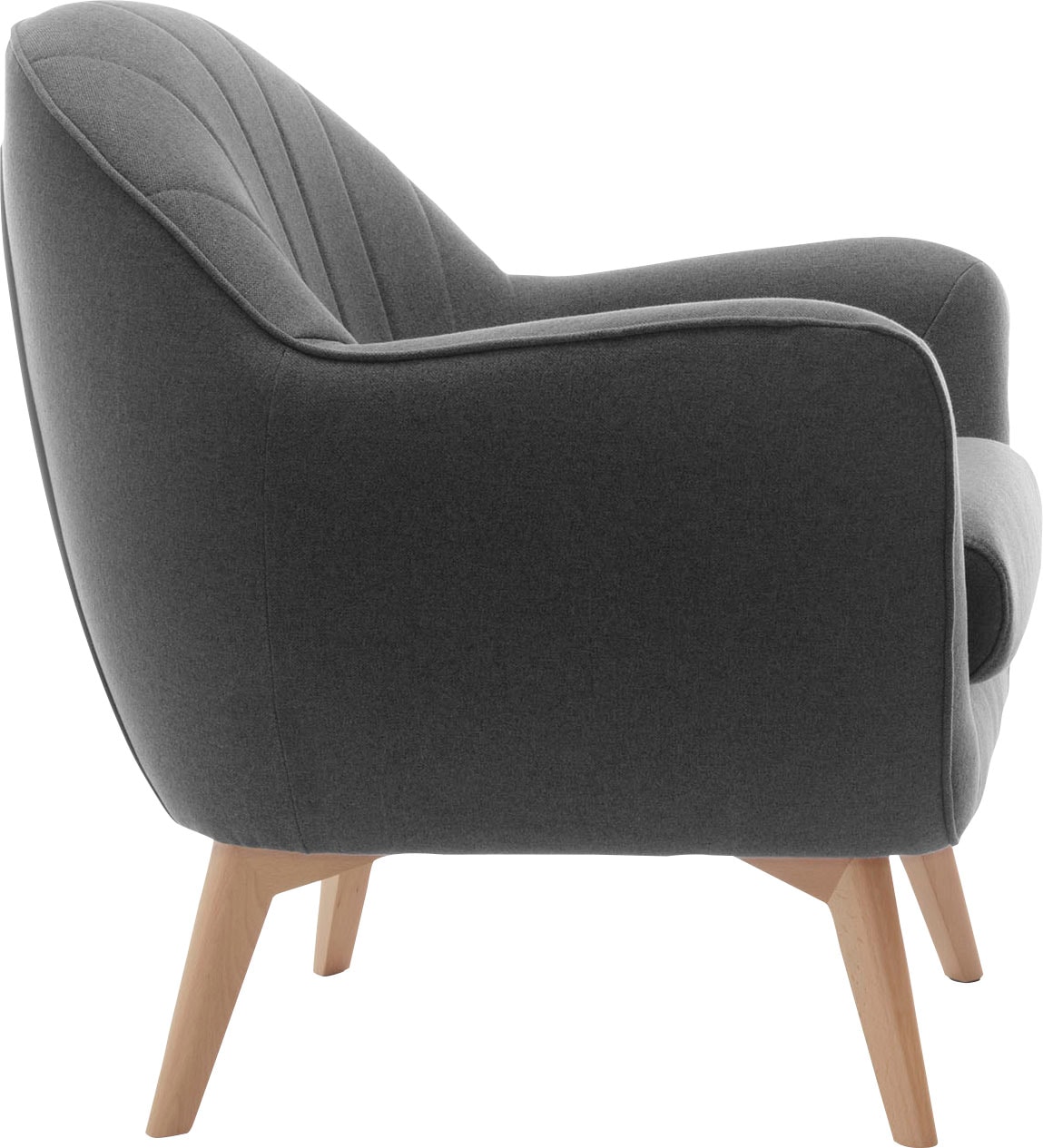 TRENDMANUFAKTUR Sessel »Fuelta, Loungesessel, organische Formensprache, bequem, Solitärsessel«, mit auffälligem Nahtbild und schönen Füßen aus Holz