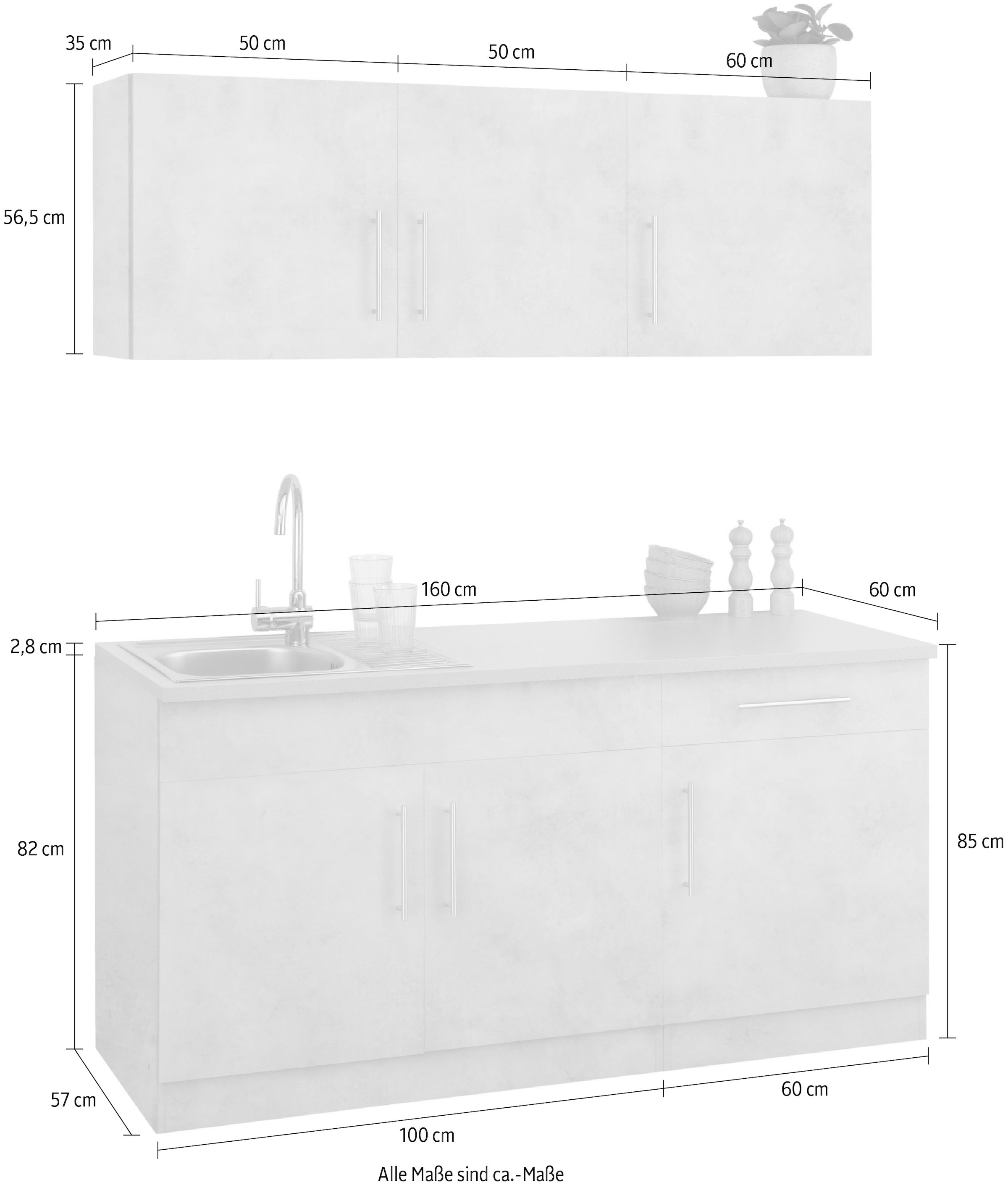 wiho Küchen Küche »Cali«, cm 160 E-Geräte, ohne Raten Breite bestellen auf