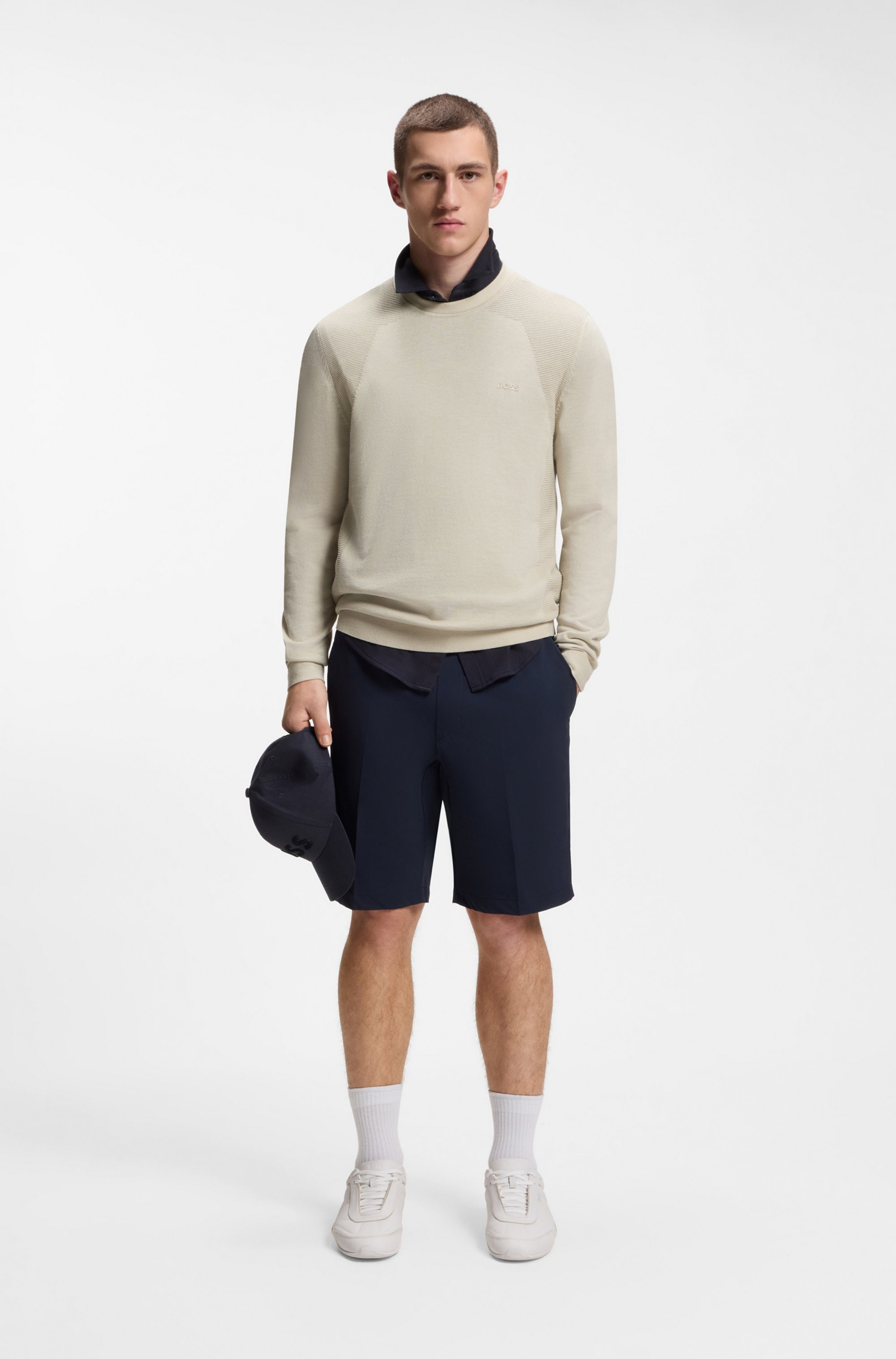 BOSS GREEN Strickpullover Rundhalsauswschnitt, Regular Fit, Struktur-Strick