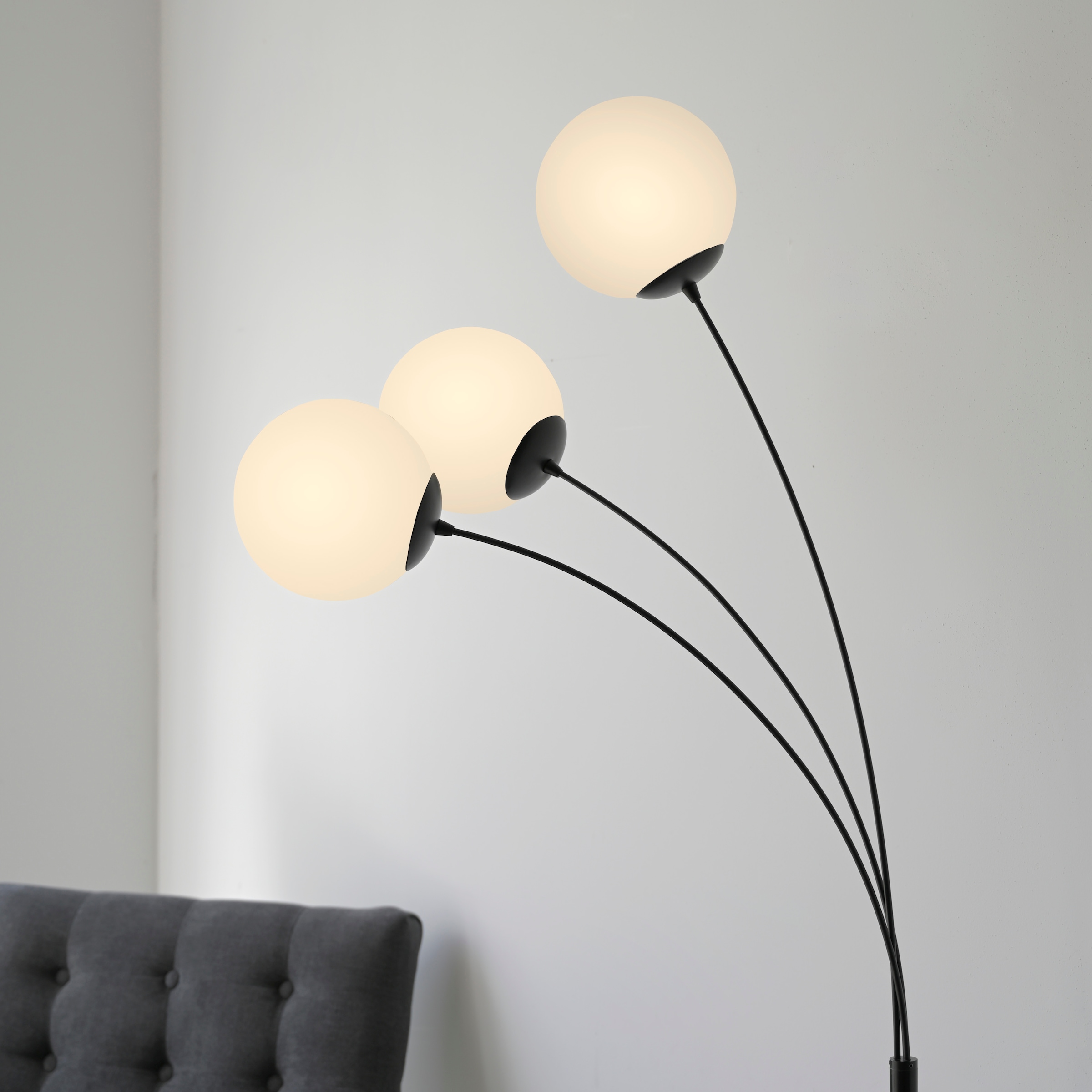 andas Stehlampe »Nymölla«, 3 flammig, Leuchtmittel E14 | ohne Leuchtmittel, Stehleuchte mit großen Glaskugeln amberfarben oder opal matt weiß