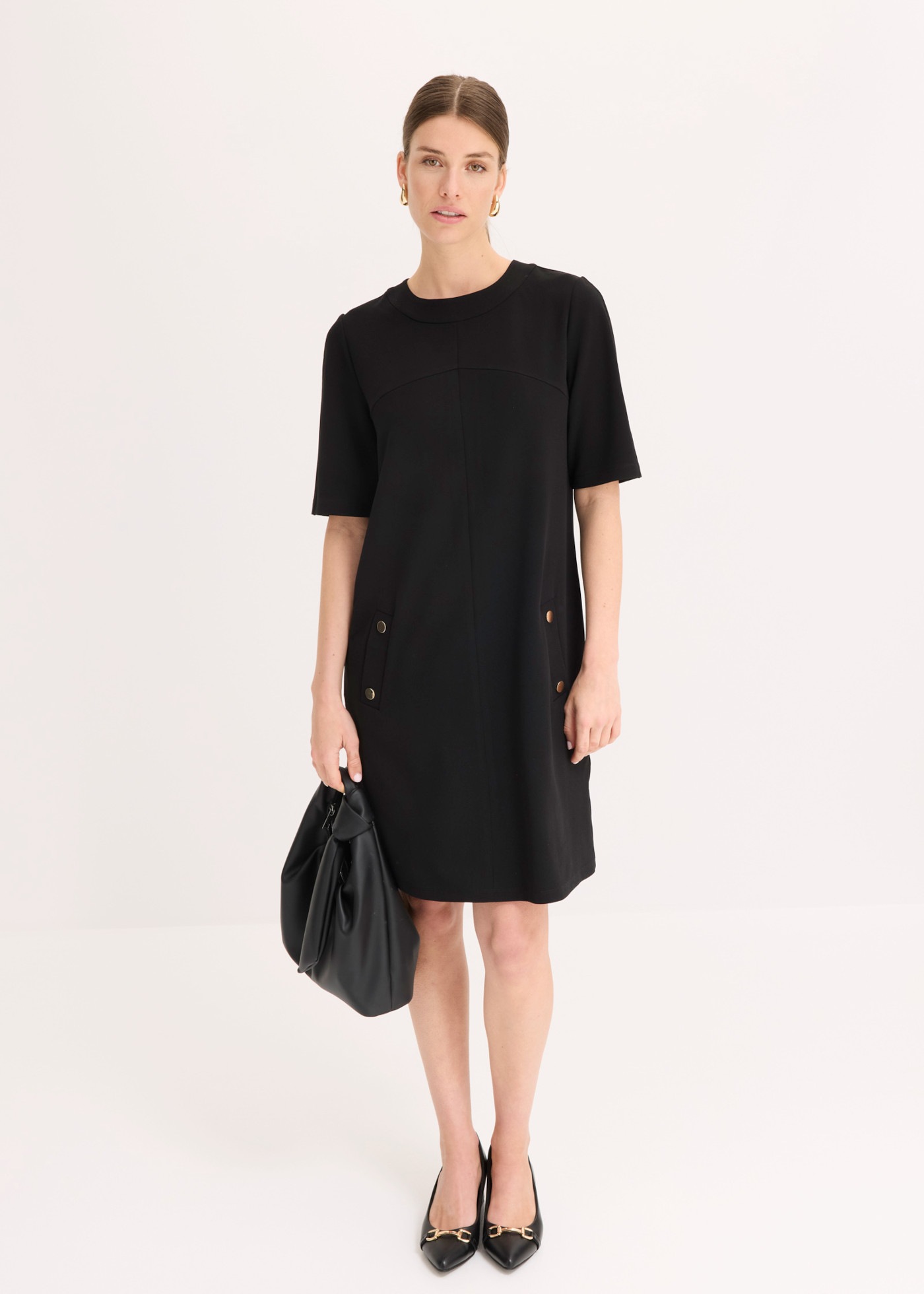 bonprix Midikleid loose fit, Kurzarm-Design, aus Polyester und Elasthan, Midilänge