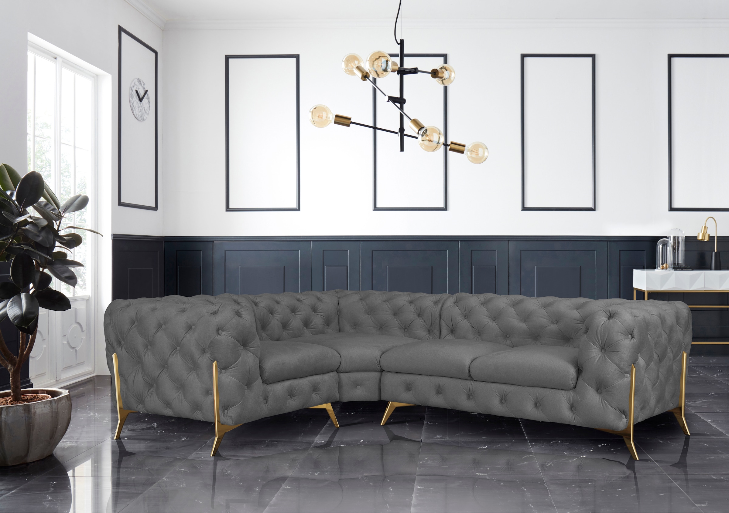 Leonique Chesterfield-Sofa »Amaury L-Form«, moderne Chersterfield-Optik, Breite 262 cm, Fußfarbe wählbar