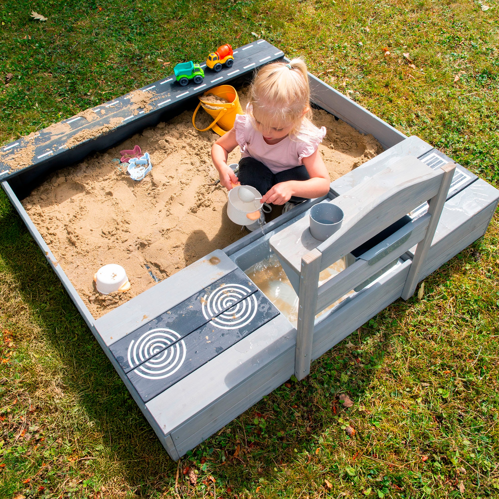 roba® Sandkasten »117 x 118 x 54 cm, mit Matschküche, grau«
