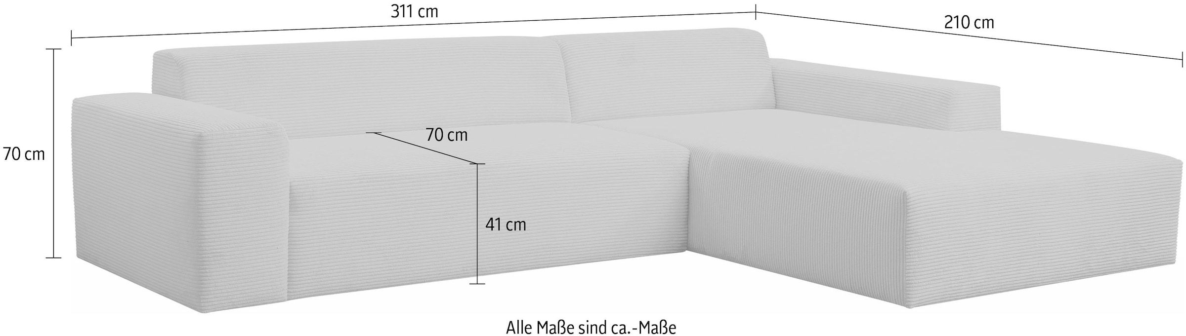 WERK2 Ecksofa »Zeus-XL, Mega-Sofa mit großer Sitztiefe, Stellmaße 311cm x 210cm«, Curvy Trend Garnitur mit urbaner Optik, bequem, Big-Sofa, L-Form