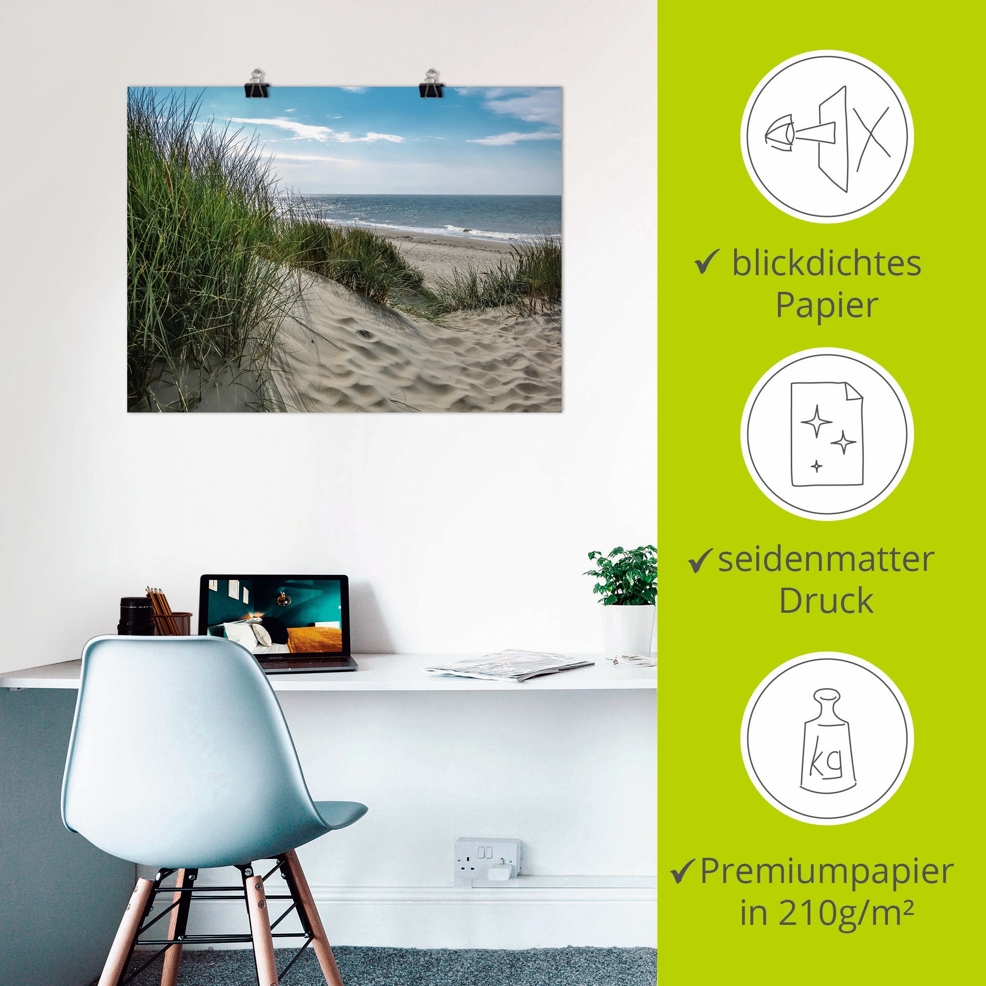 Artland Wandbild »Dünenlandschaft im Sommer an der Nordsee«, Strand, (1 St.), als Alubild, Outdoorbild, Leinwandbild, Poster, Wandaufkleber