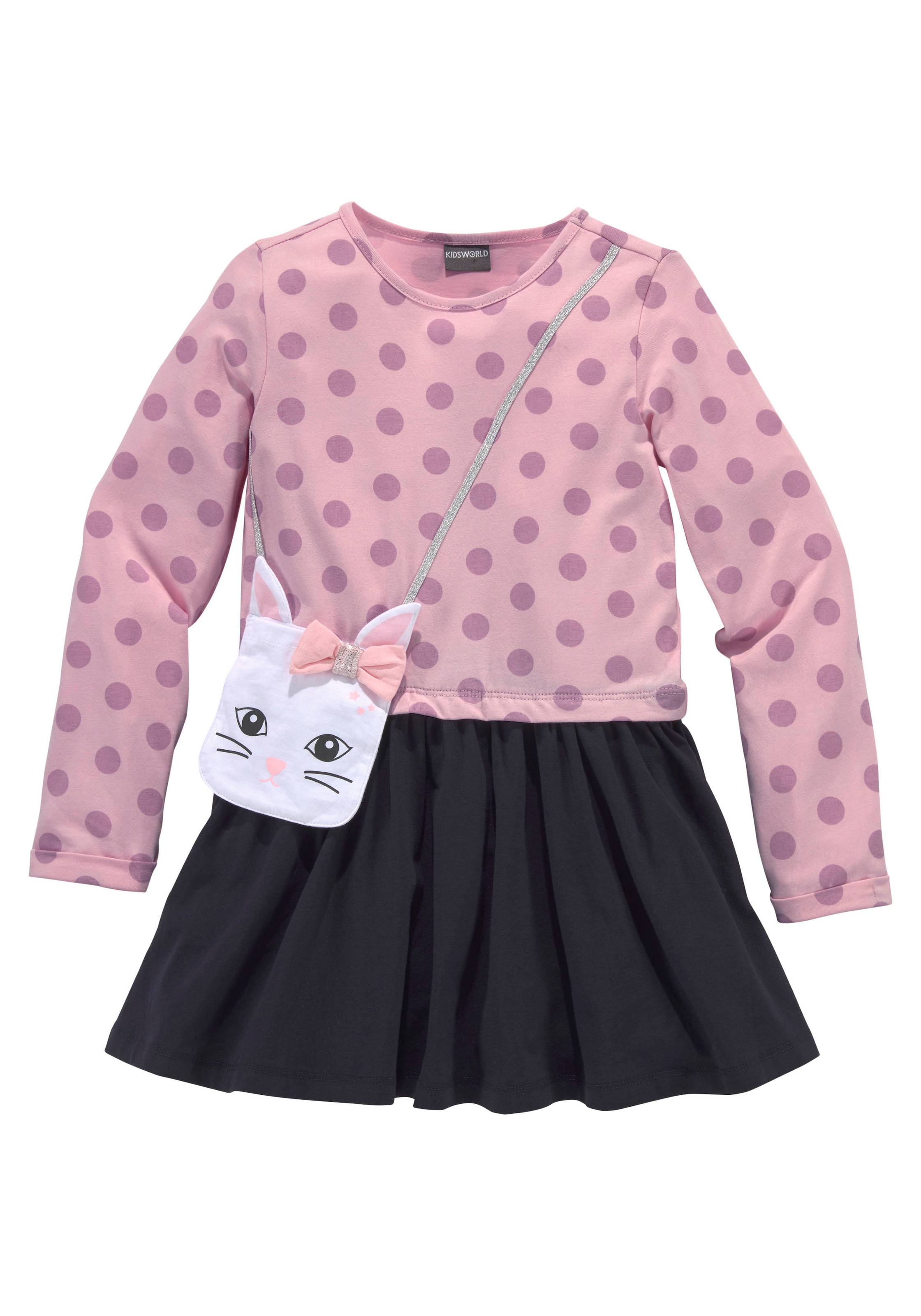 KIDSWORLD Jerseykleid, mit appliziertem Glitzerband und kleiner Tasche  jetzt im %Sale