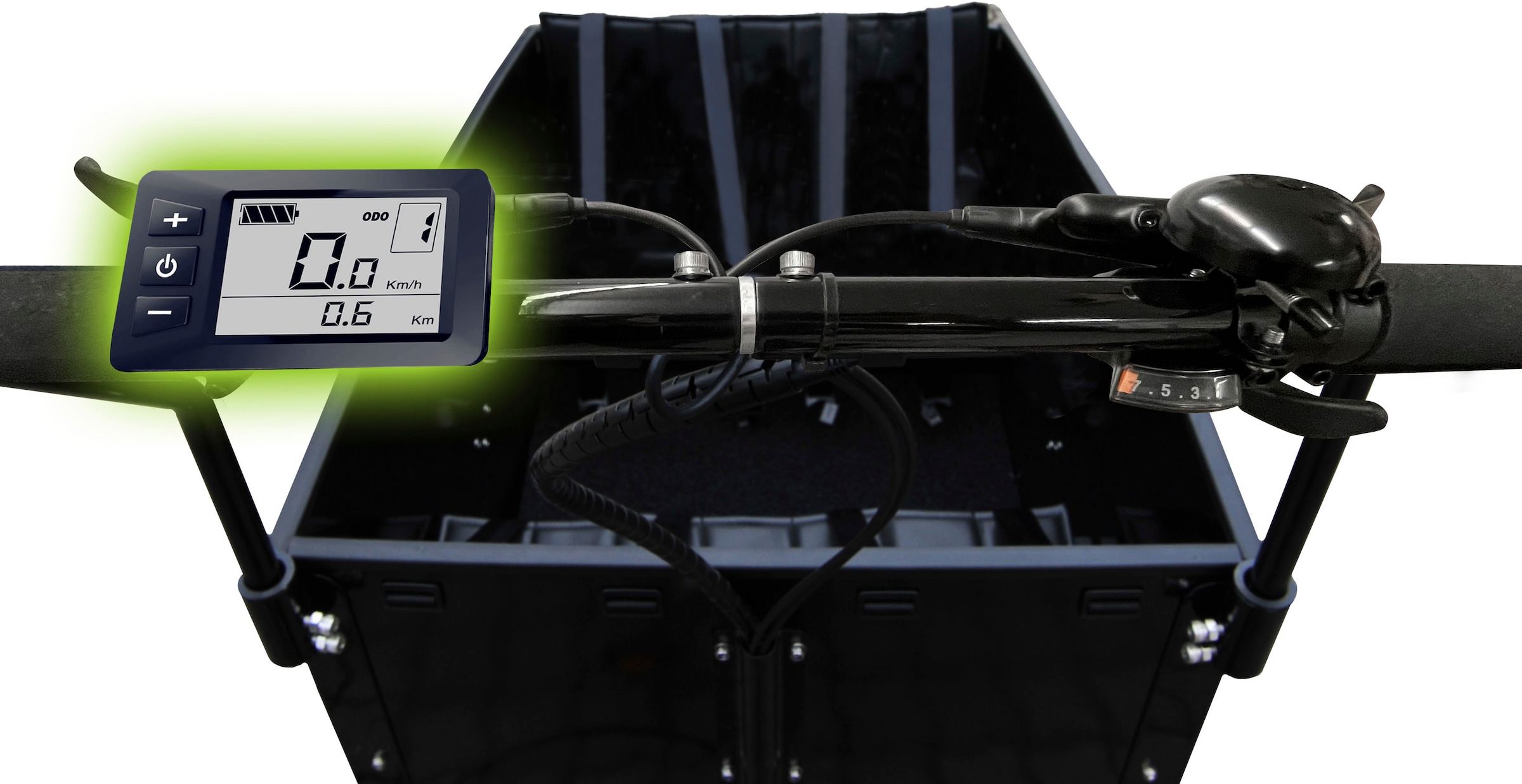 SachsenRad »T1« 7 Gang Shimano Shimano 7-Gang-Kettenschaltung Schaltwerk Kettenschaltung Heckmotor 250 W Alarmanlage, Holz-Transportbox, Mitgelieferte Regenabdeckung