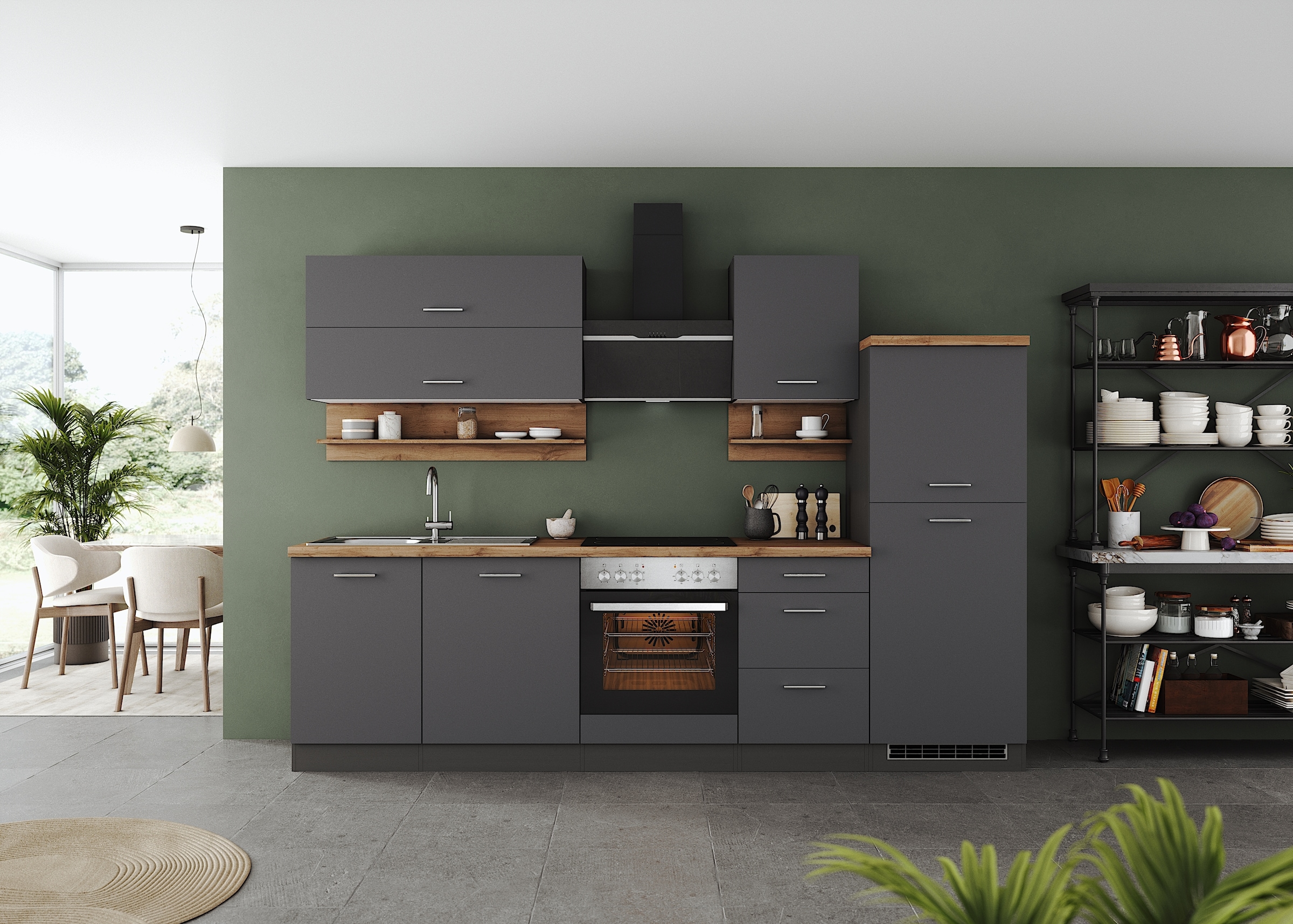 KOCHSTATION Küchenzeile »KS-Milan«, 280 cm breit, robuste Metallauszüge, vi günstig online kaufen