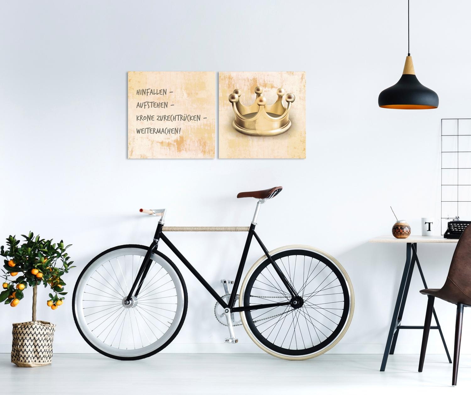 queence Leinwandbild »Krone«, Königinnen-Prinzen-Prinzessinnen-Kunst-Modern-Spa-Spa Bilder-Sprüche-Sprüche & Texte-Schriftzug-Schriftzüge-Könige, (Set), Premium-Leinwandstoff, Handarbeit aus Deutschland, Spruch, 2er Set