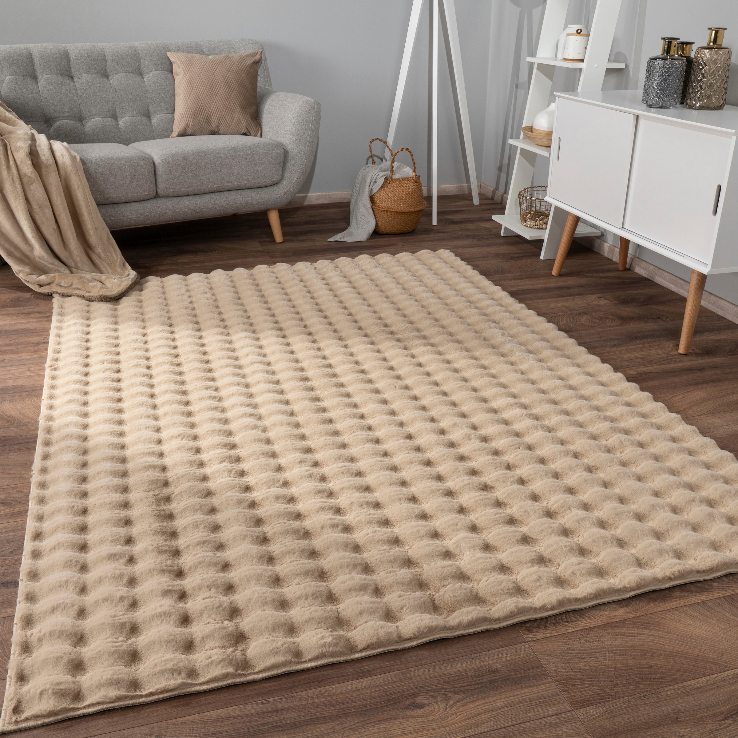 Paco Home Hochflor-Teppich »Arnheim 741«, rechteckig, 34 mm Höhe, Uni Farben, modernes Design, besonders weich, Hoch-Tief Effekt