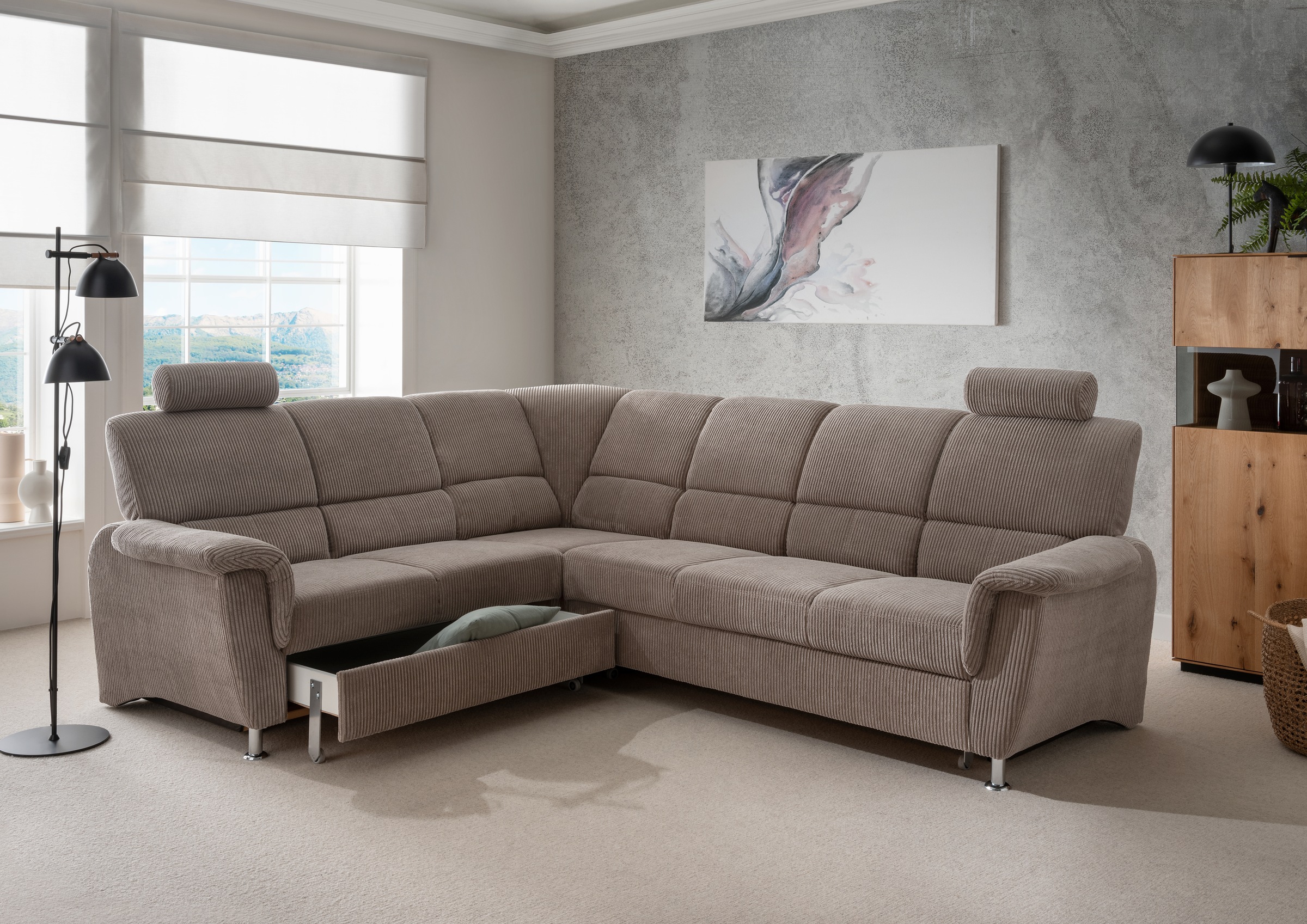 Home affaire Ecksofa »Pisa L-Form, mit Schlaffunktion, Stauraum, 2x höhenve günstig online kaufen