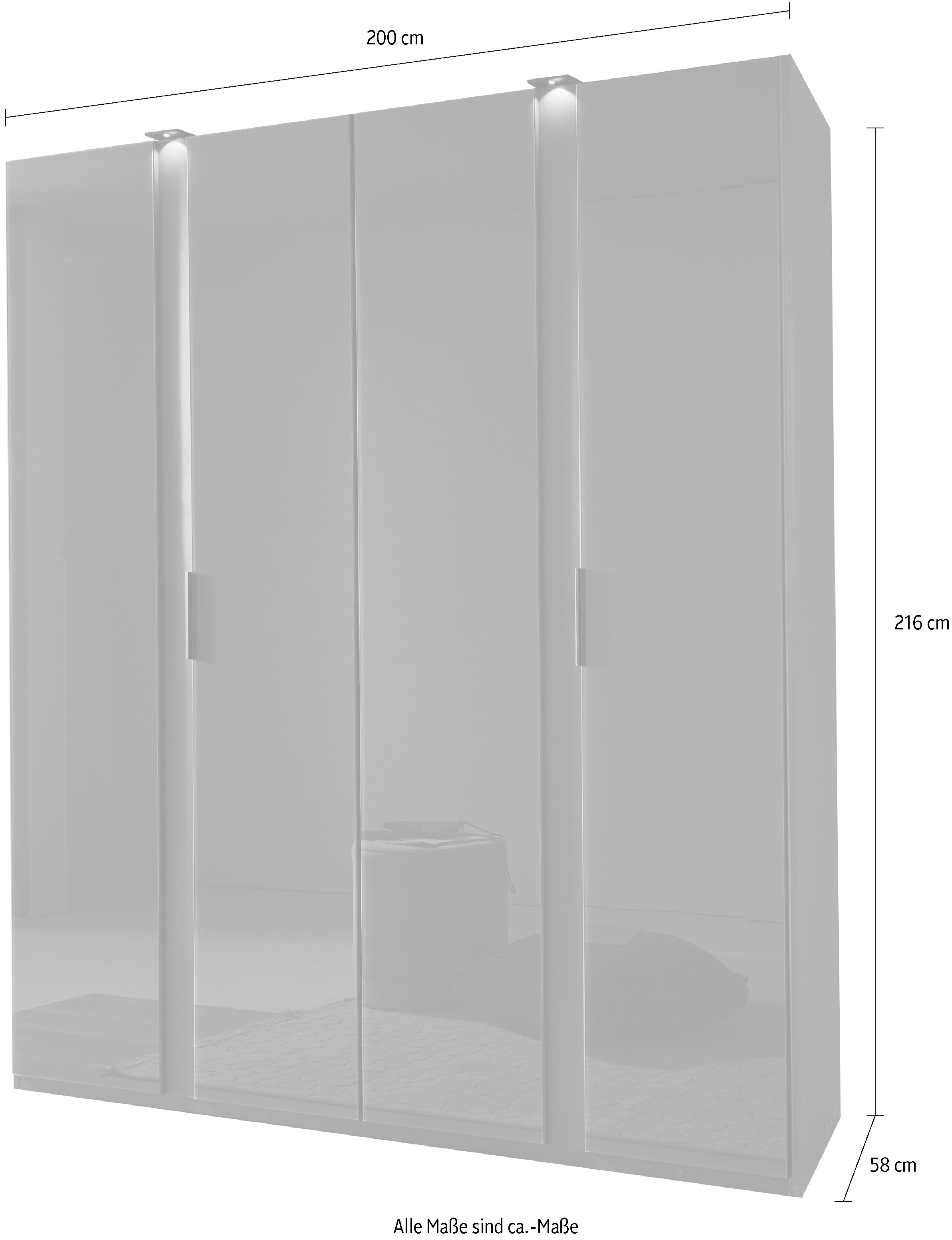 Wimex Drehtürenschrank »Rimini by fresh to go, 200, 250 oder 300cm Breite, 216cm hoch«, LED Bleuchtung inklusive, mit Glasfronten, Metallgriffen