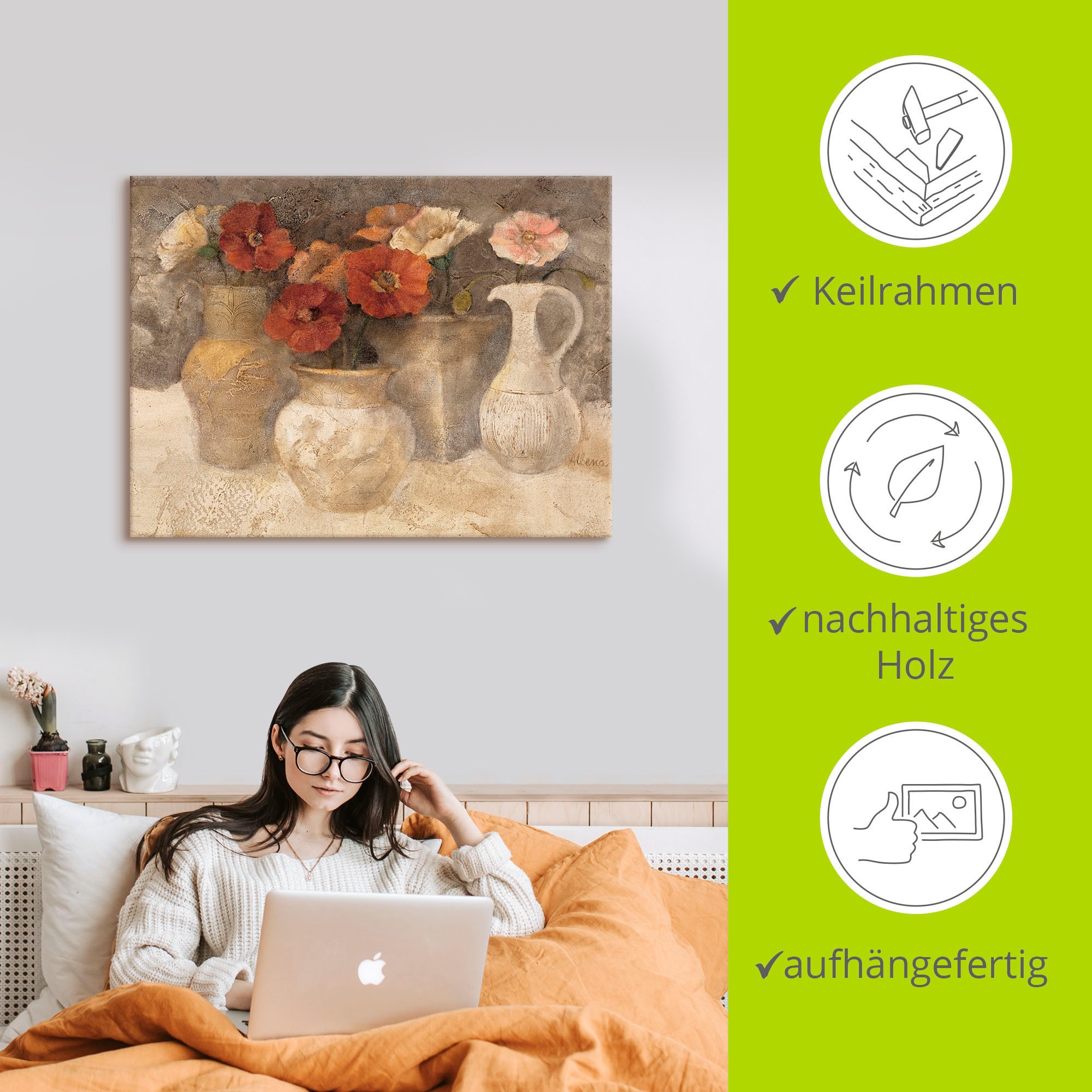 Artland Wandbild »Weißer Mohn«, Vasen & Töpfe, (1 St.), als Leinwandbild, Poster in verschied. Größen