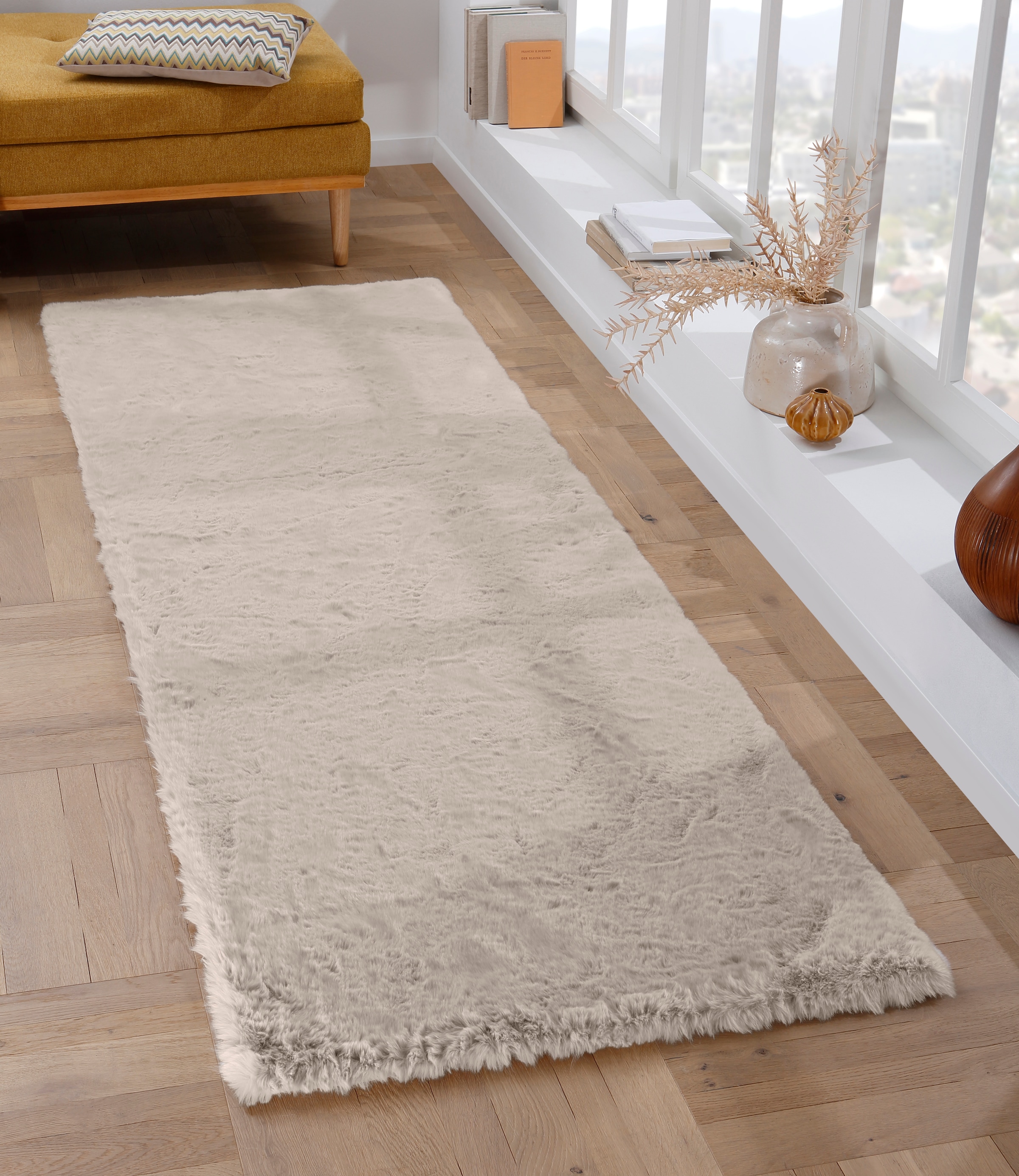 Fellteppich OTTO HOME "Rabbit, Kunstfell, Kaninchenfell-Haptik, Microfaser" Gr. 12, beige, B:80cm H:42mm L:250cm