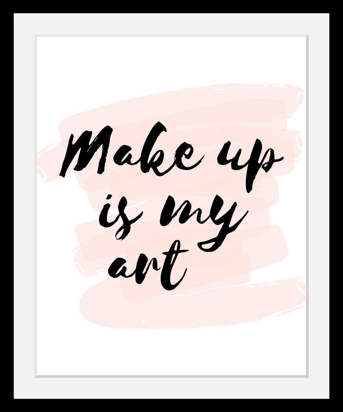 queence Bild »Make up«, Schwarz-Weiß-Schriftzug-Motivationsbilder-Fashion-Frau, HD Premium Poster-Druck inkl. Holzrahmen