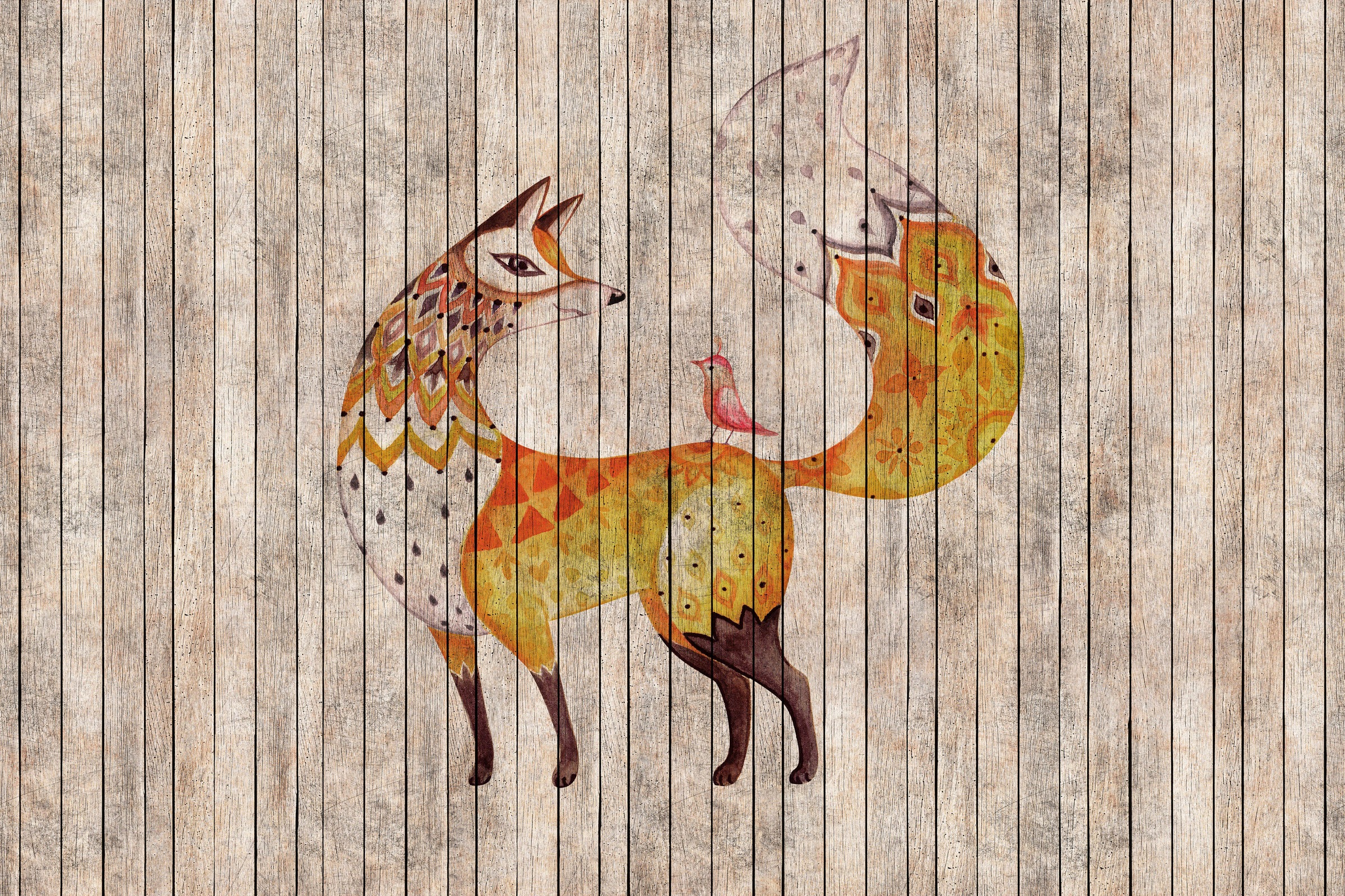 A.S. Création Leinwandbild »fairy tale«, Kunst-Tiere-Kinder, (1 St.), Keilrahmen Bild Holzoptik Tiere Leinwand-Bild Wohnzimmer modern Kinder