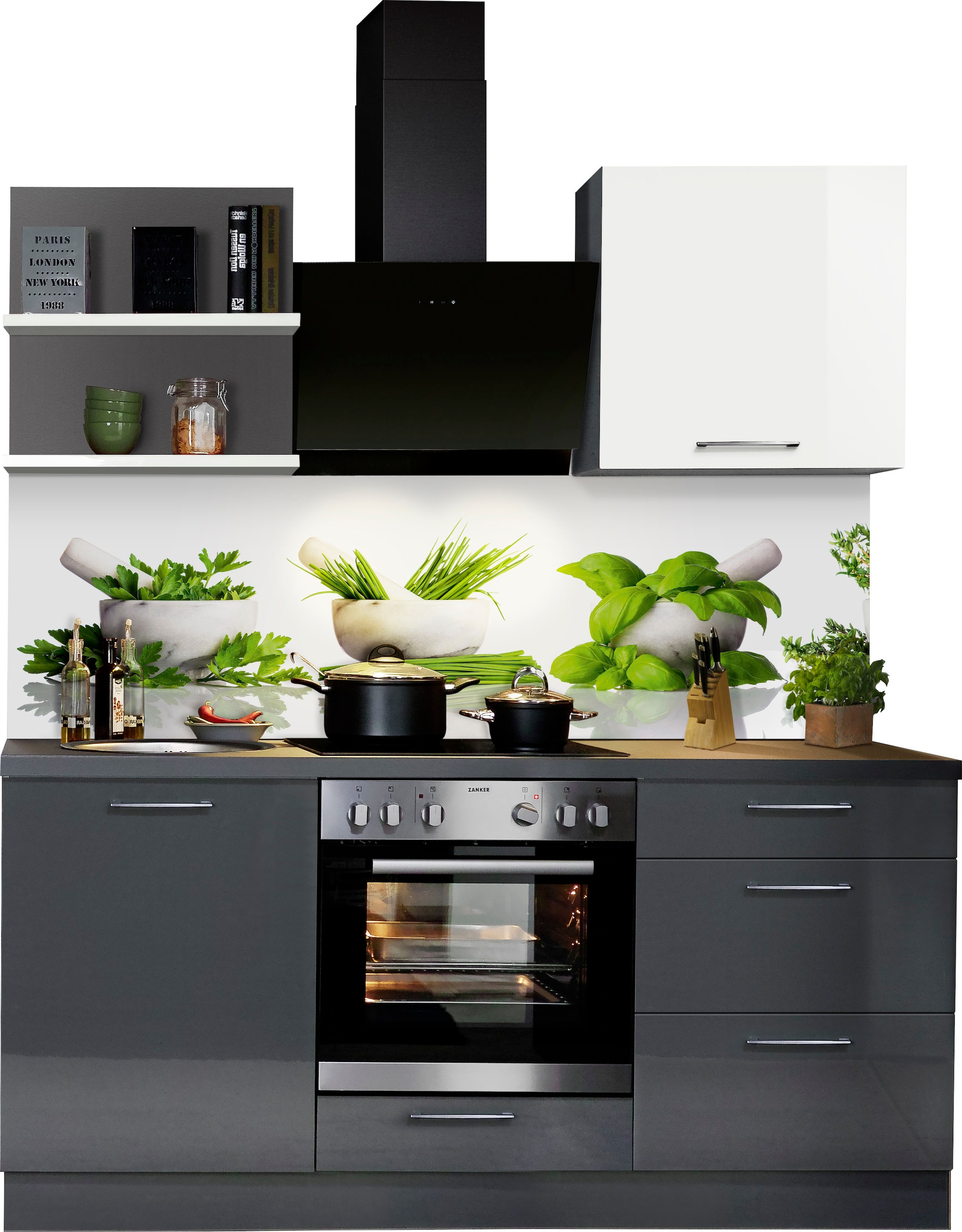 KOCHSTATION Küchenzeile »"KS-Jena", Breite 180 cm, vormontiert«, mit Soft-Close-Funktion, Arbeitshöhe 91 cm, wahlw. mit E-Geräten